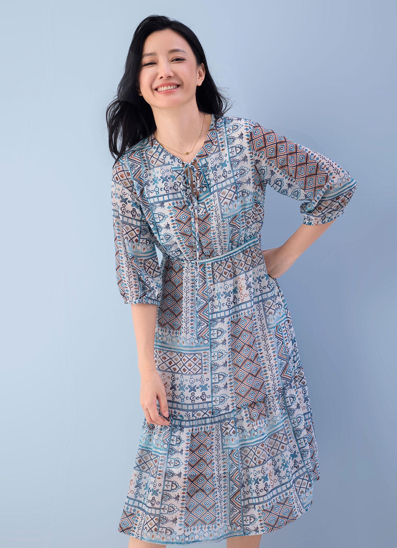 Aquamarine by Tie Neck Dress