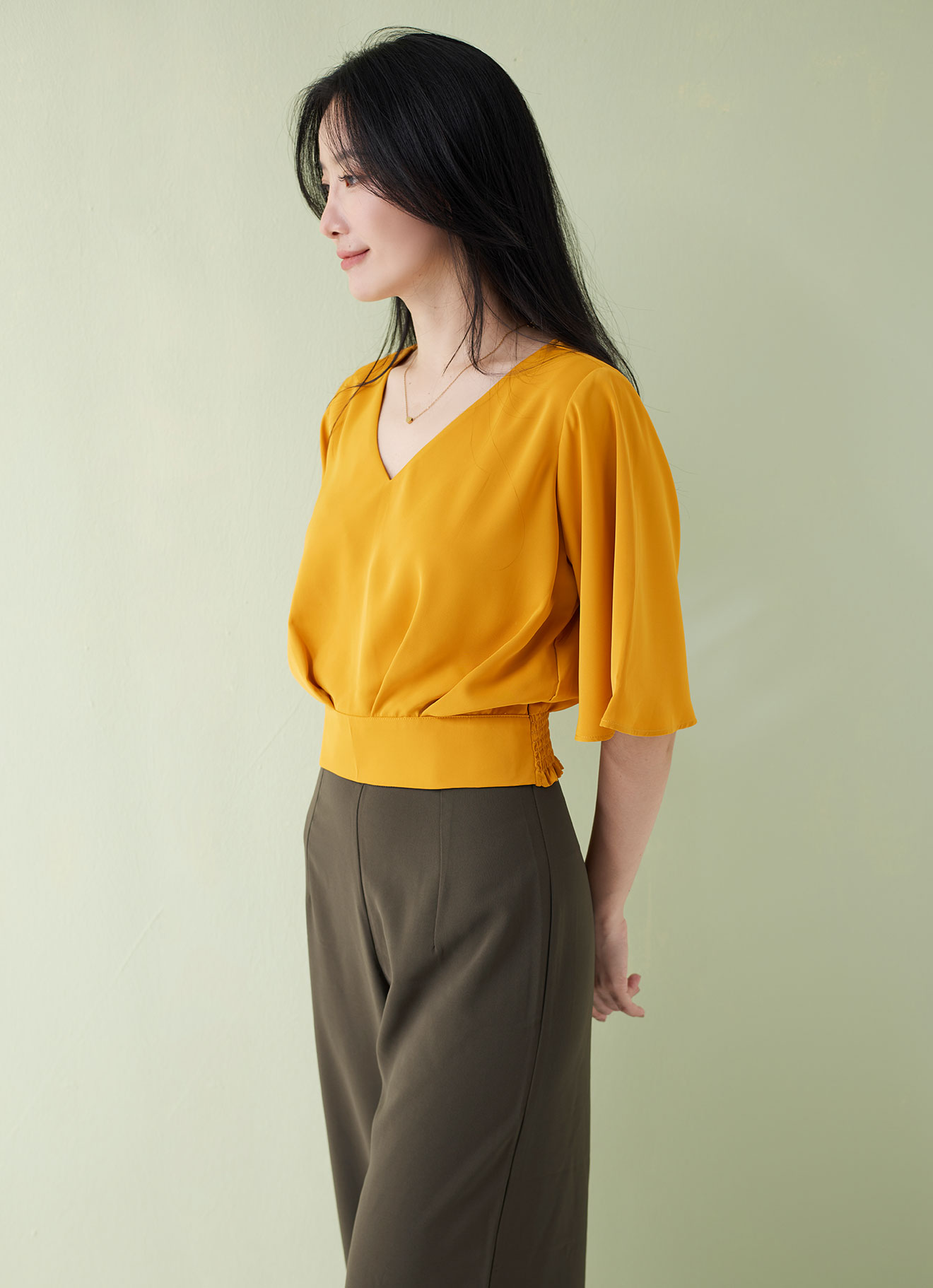Golden-Glow by V-Neck Blouse