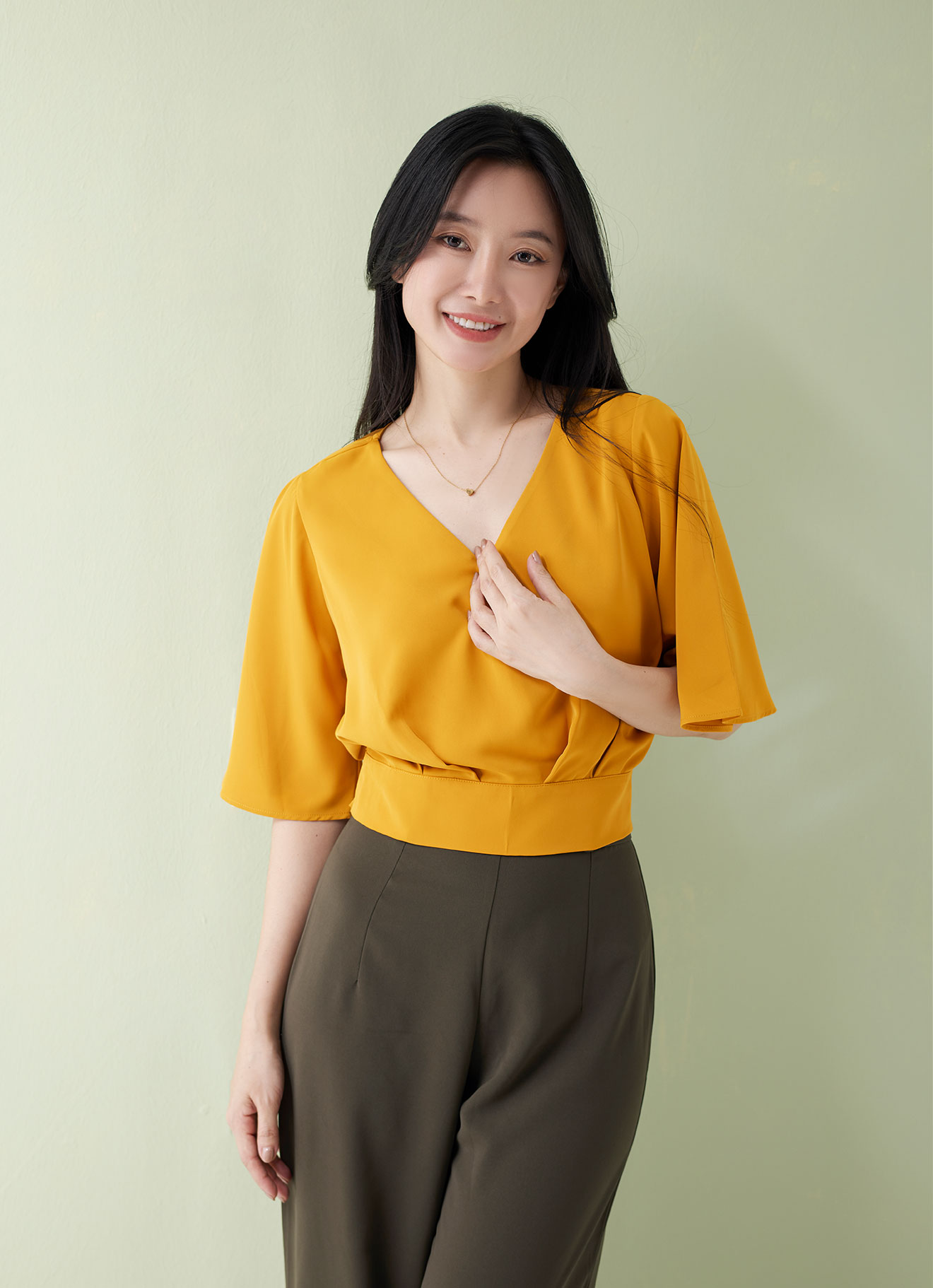 Golden-Glow by V-Neck Blouse
