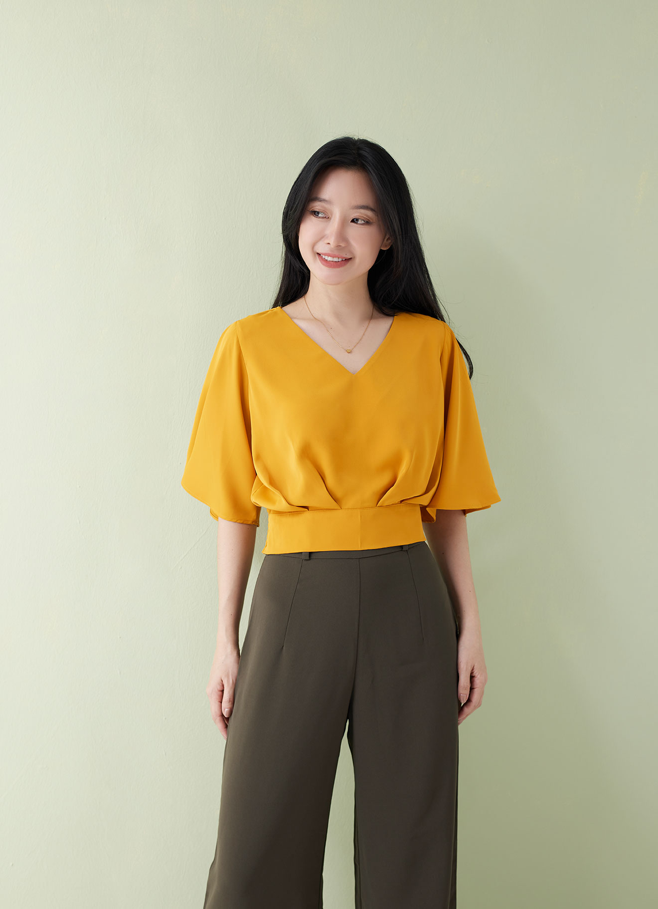 Golden-Glow by V-Neck Blouse
