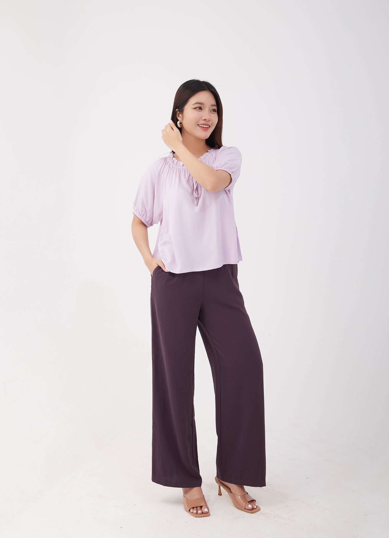 Lilac-Snow by V-Neck Blouse