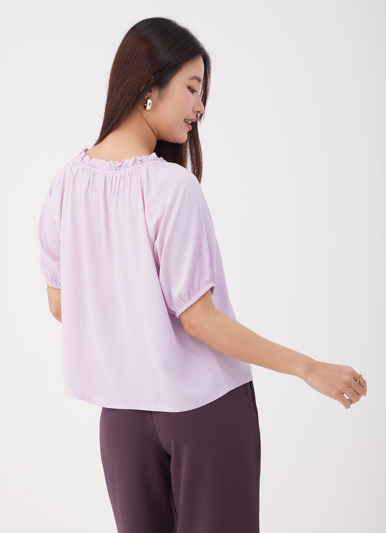 Lilac-Snow by V-Neck Blouse