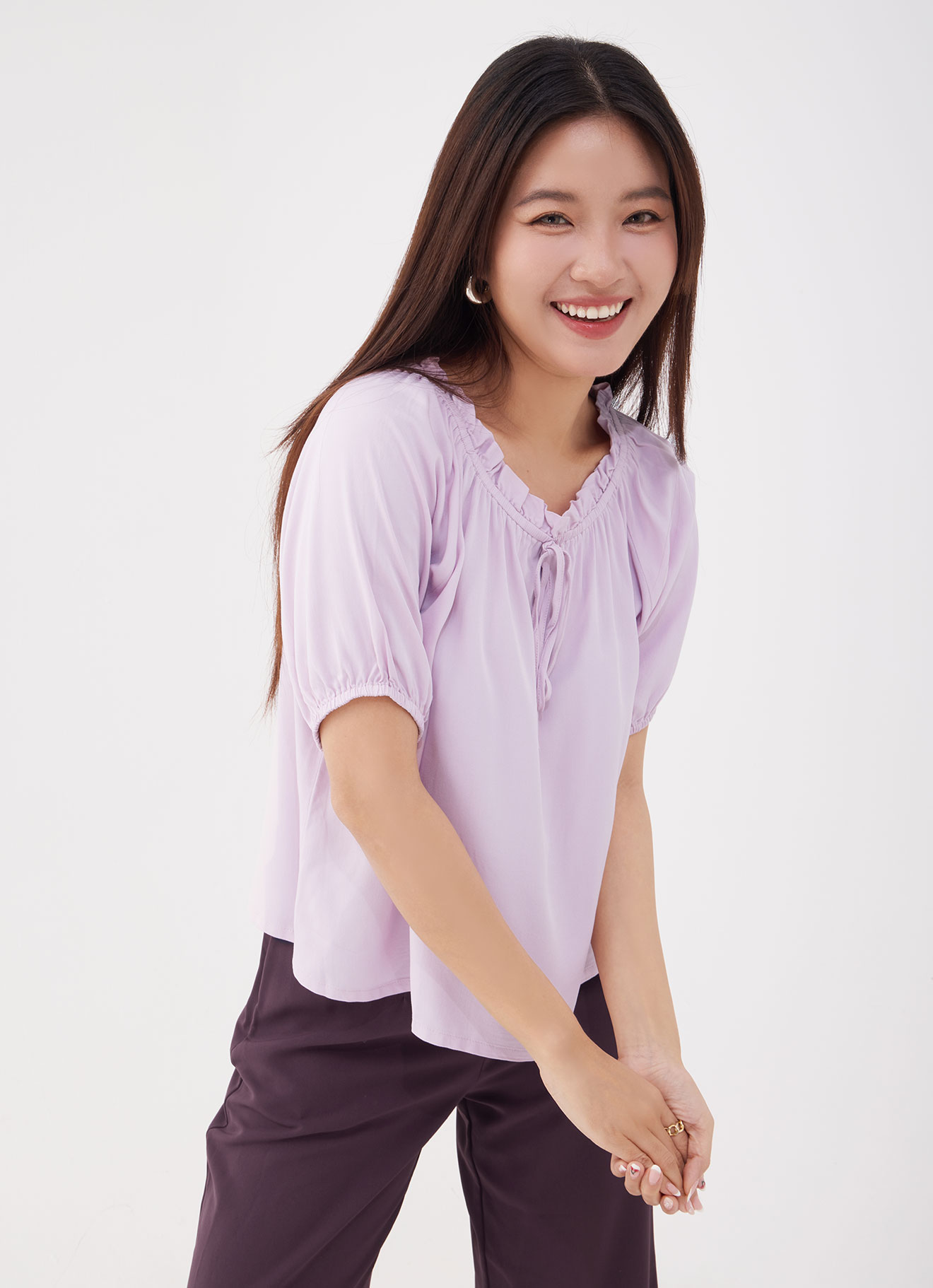 Lilac-Snow by V-Neck Blouse