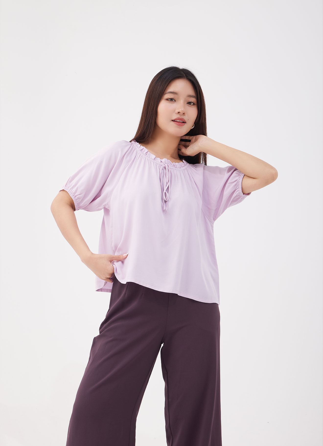 Lilac-Snow by V-Neck Blouse