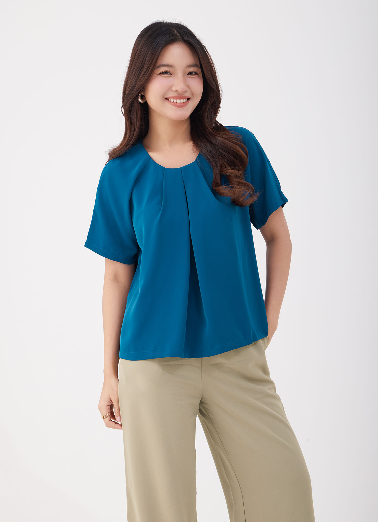 Moroccan-Blue by Sleeve Blouse