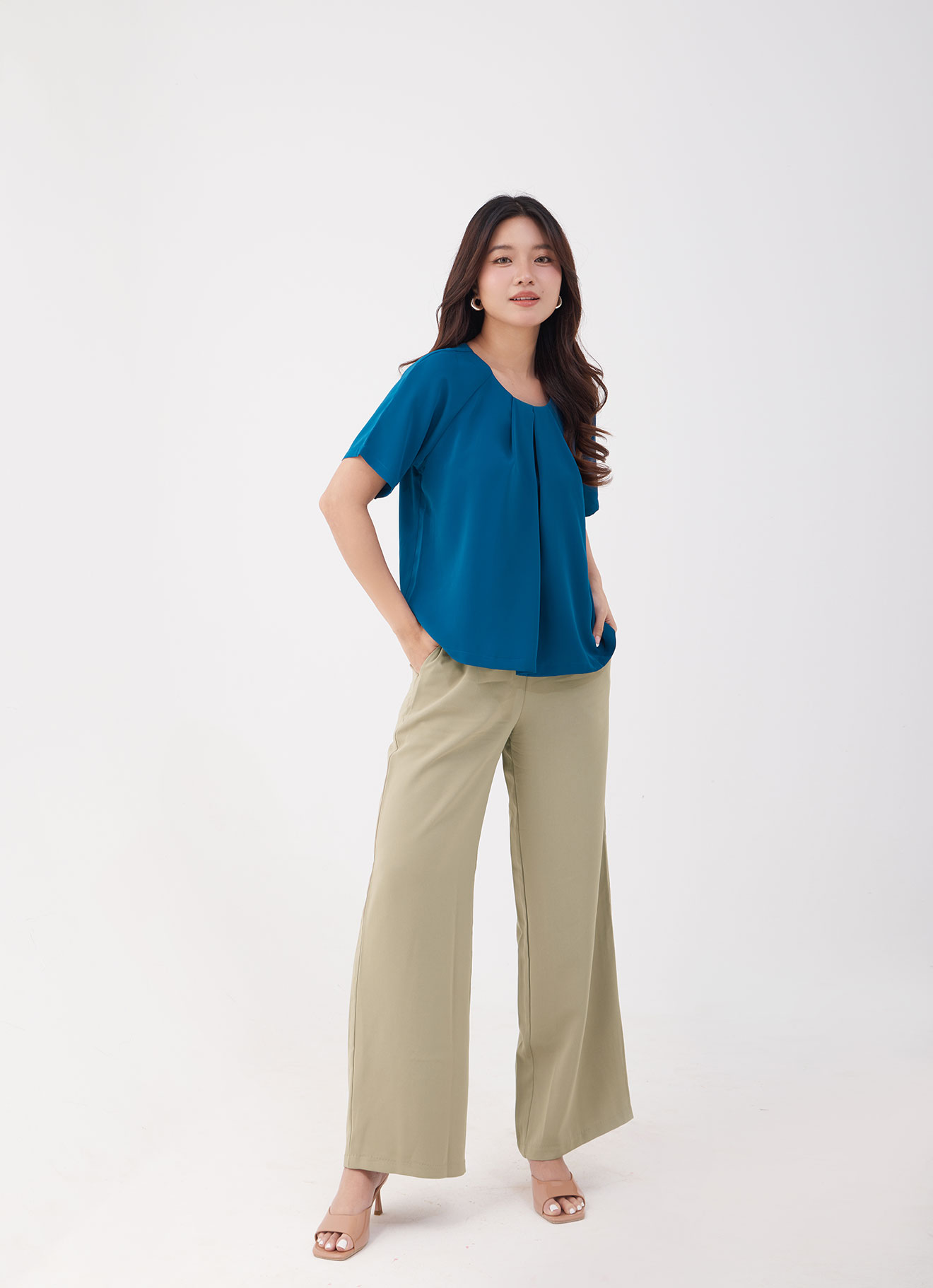 Moroccan-Blue by Sleeve Blouse