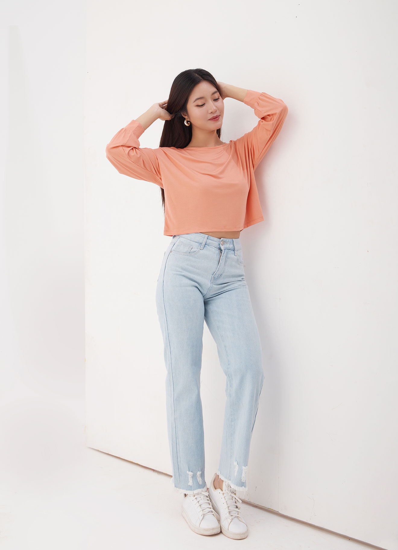 Papaya-Punch by Long Sleeve Blouse