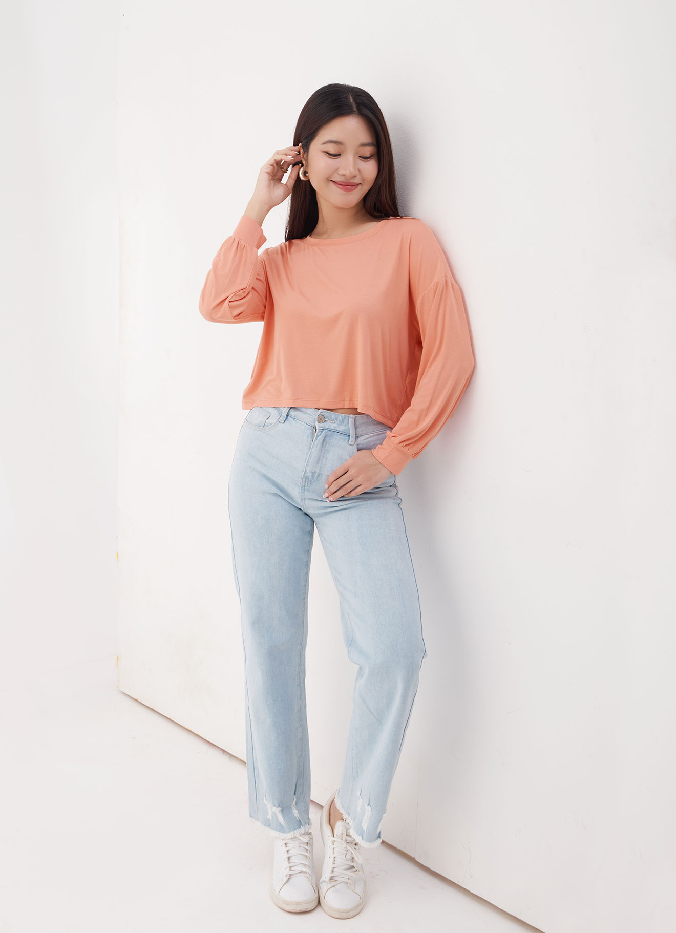 Papaya-Punch by Long Sleeve Blouse