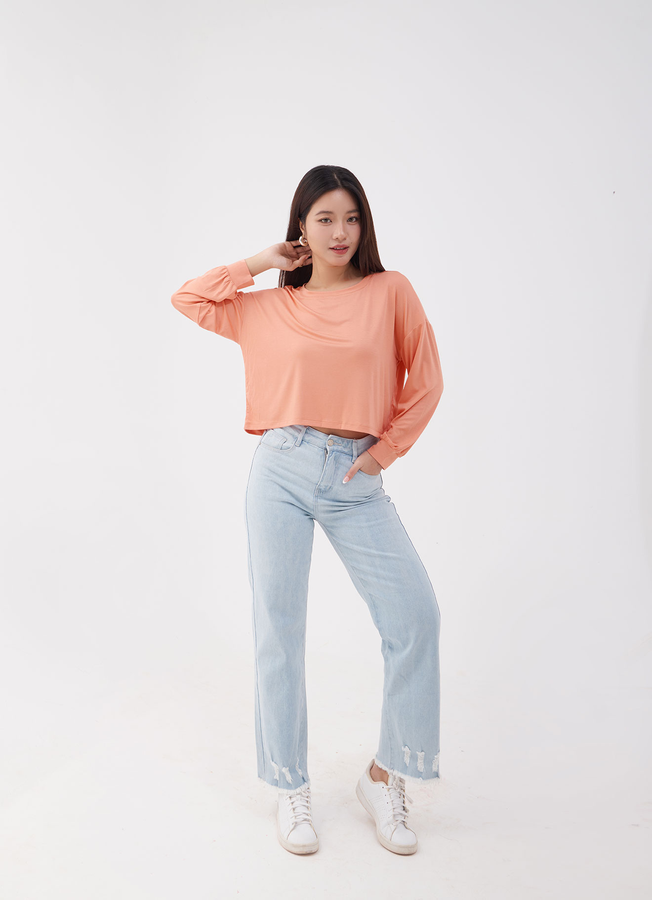 Papaya-Punch by Long Sleeve Blouse