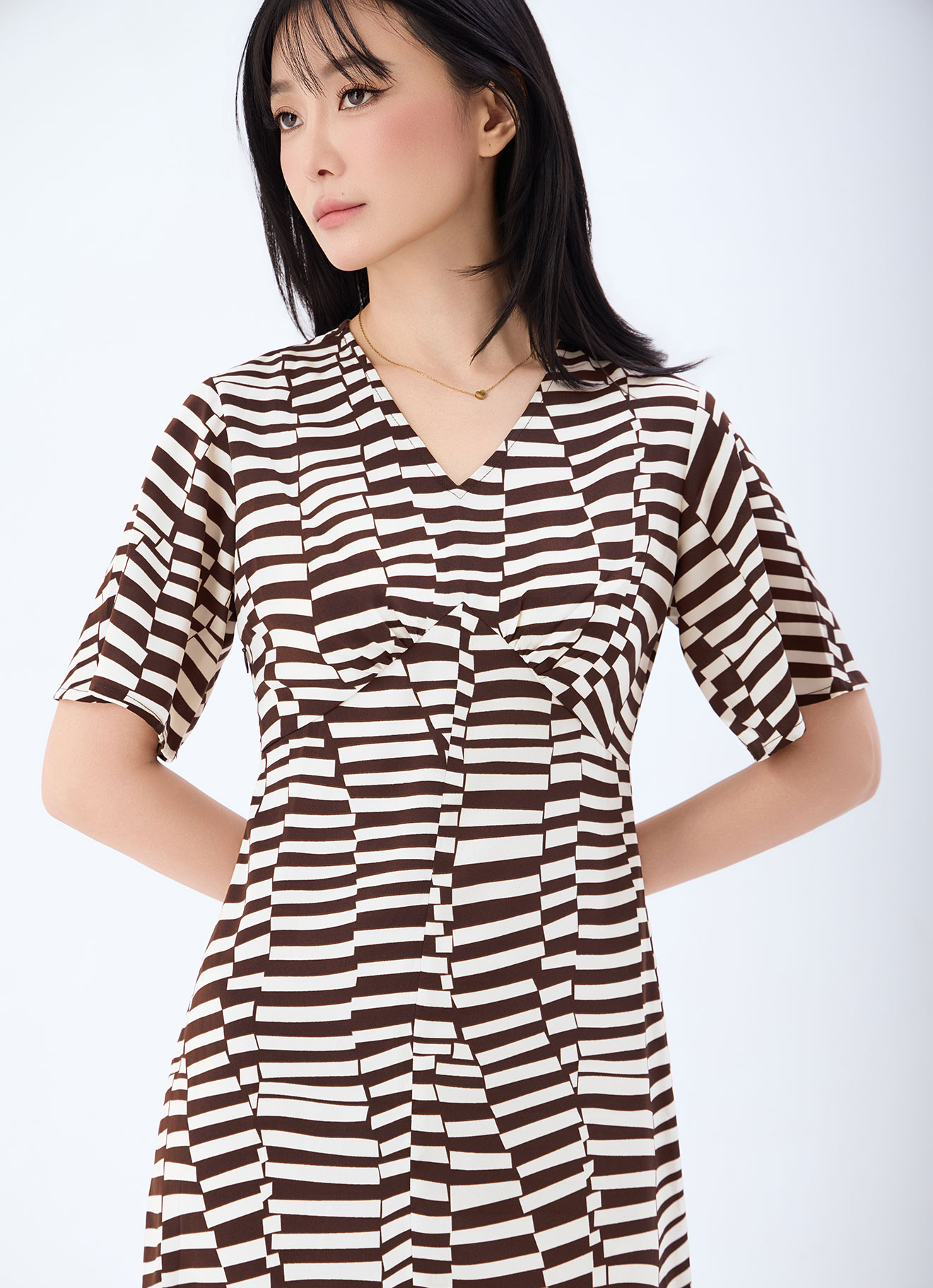 Potting-Soil  by Striped V-Neck Midi Dress