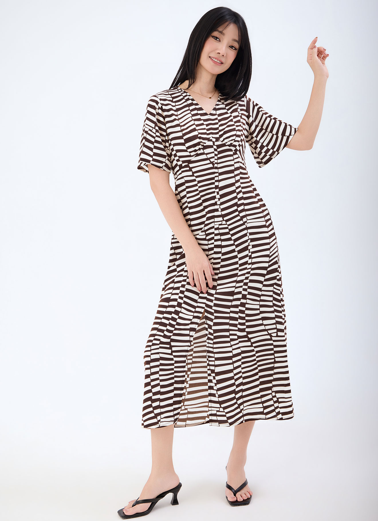 Potting-Soil  by Striped V-Neck Midi Dress