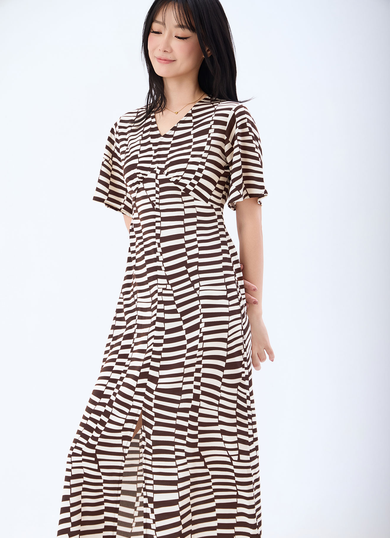 Potting-Soil  by Striped V-Neck Midi Dress
