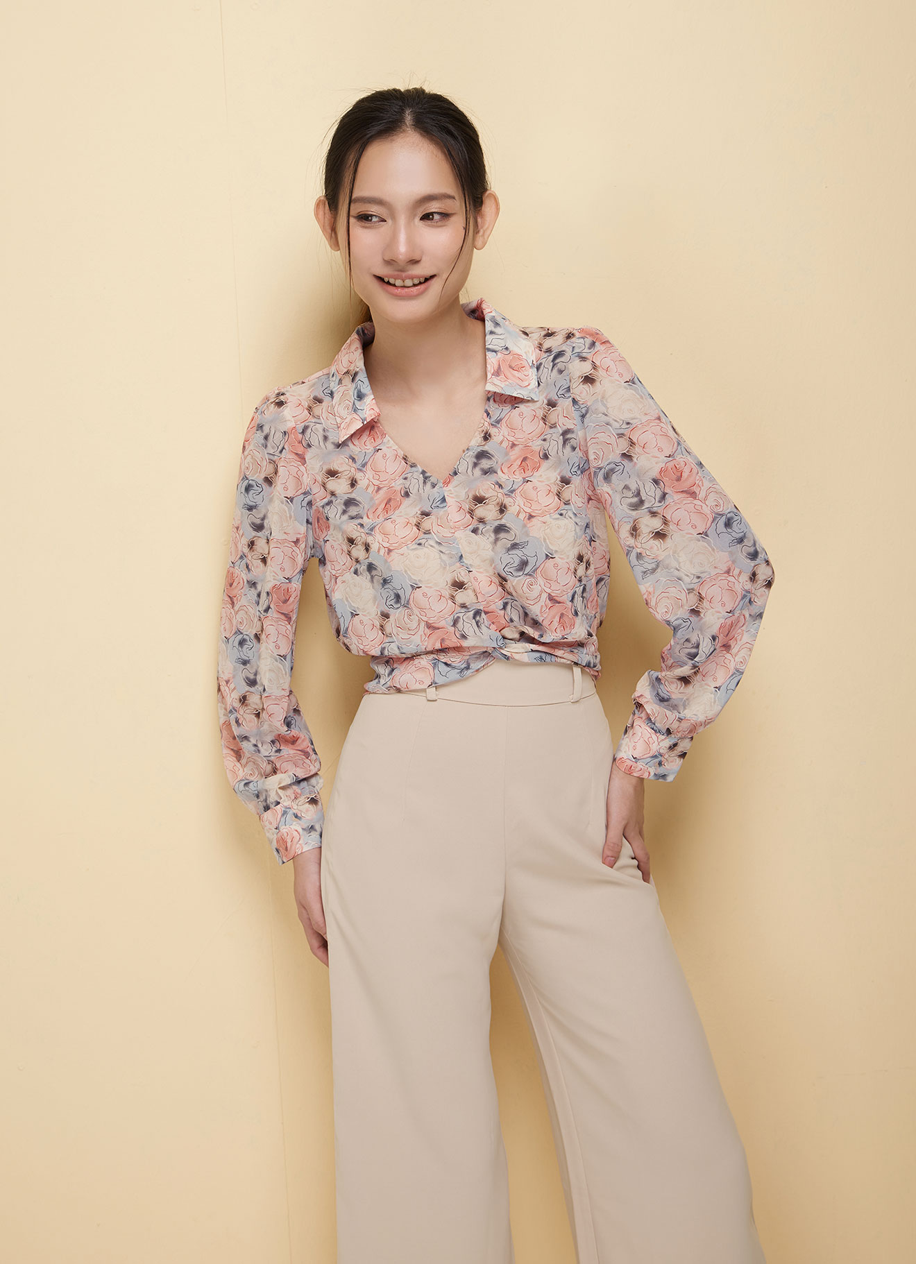 Shrimp by Floral Printed Blouse