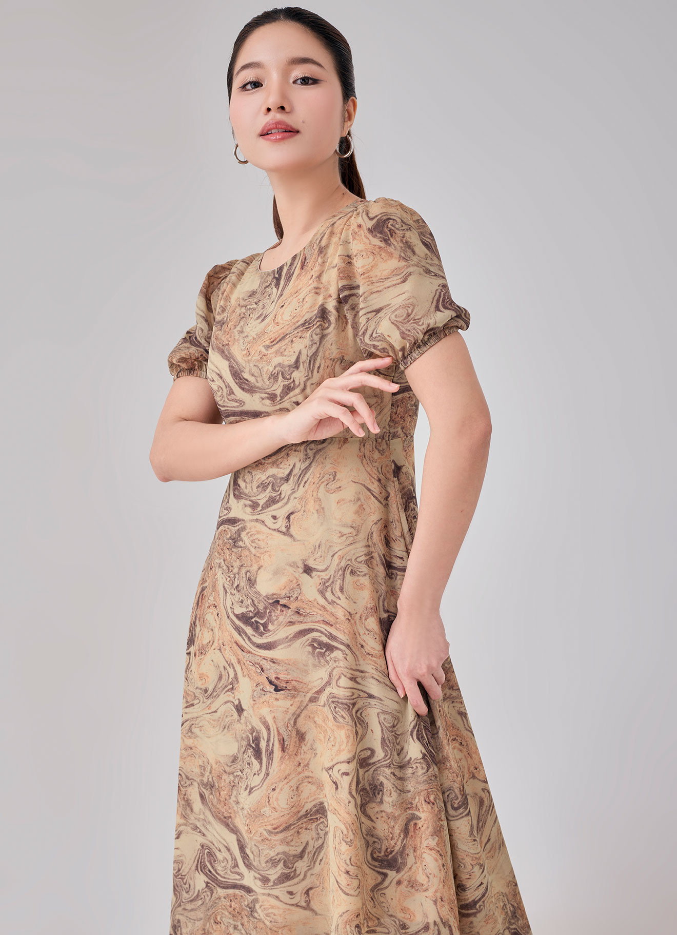 Warm-Sand by Round-Neck Dress