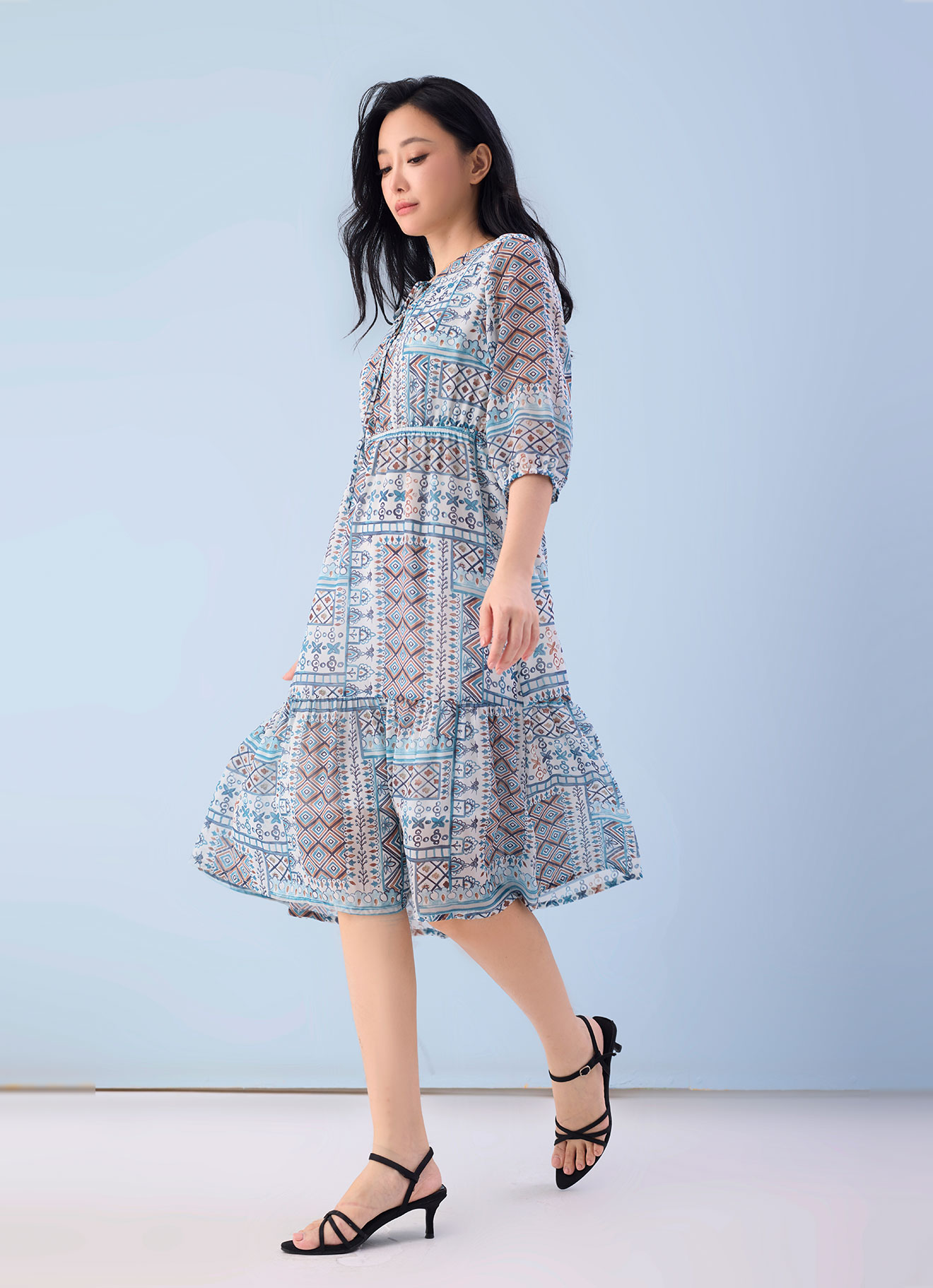 Aquamarine by Tie Neck Dress