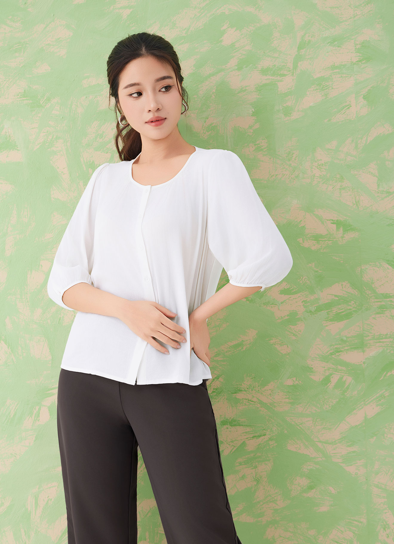 1081-Bright-White by Sleeve Blouse