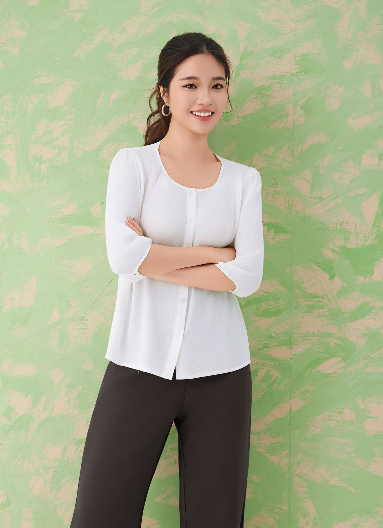 1081-Bright-White by Sleeve Blouse