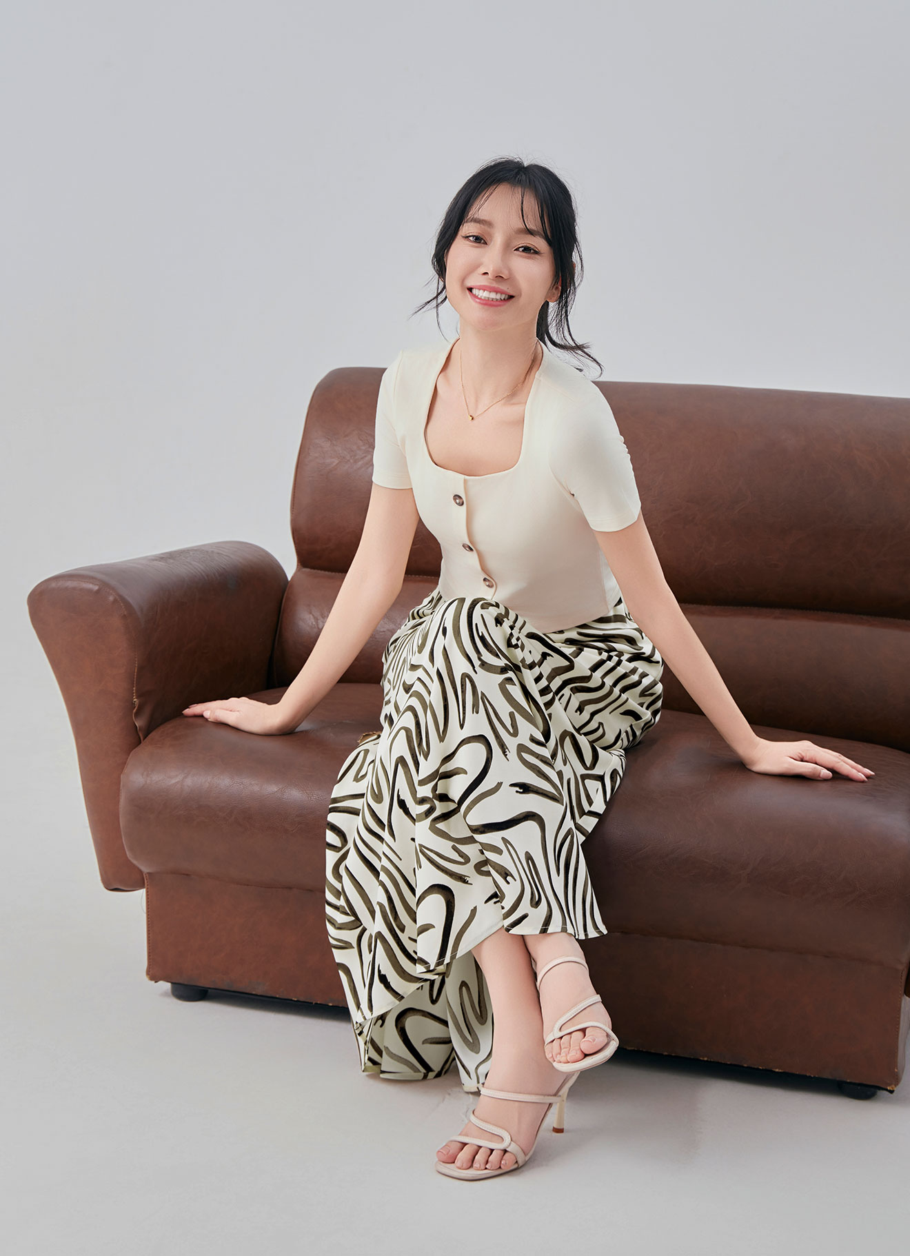 Antique-White by Printed A-Line Skirt