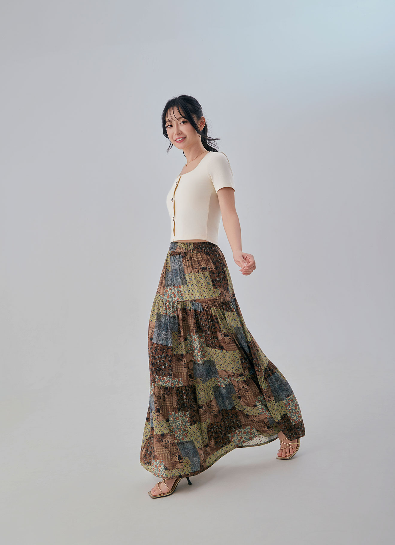 Balsam-Green  by Elastic-Waist Maxi Skirt