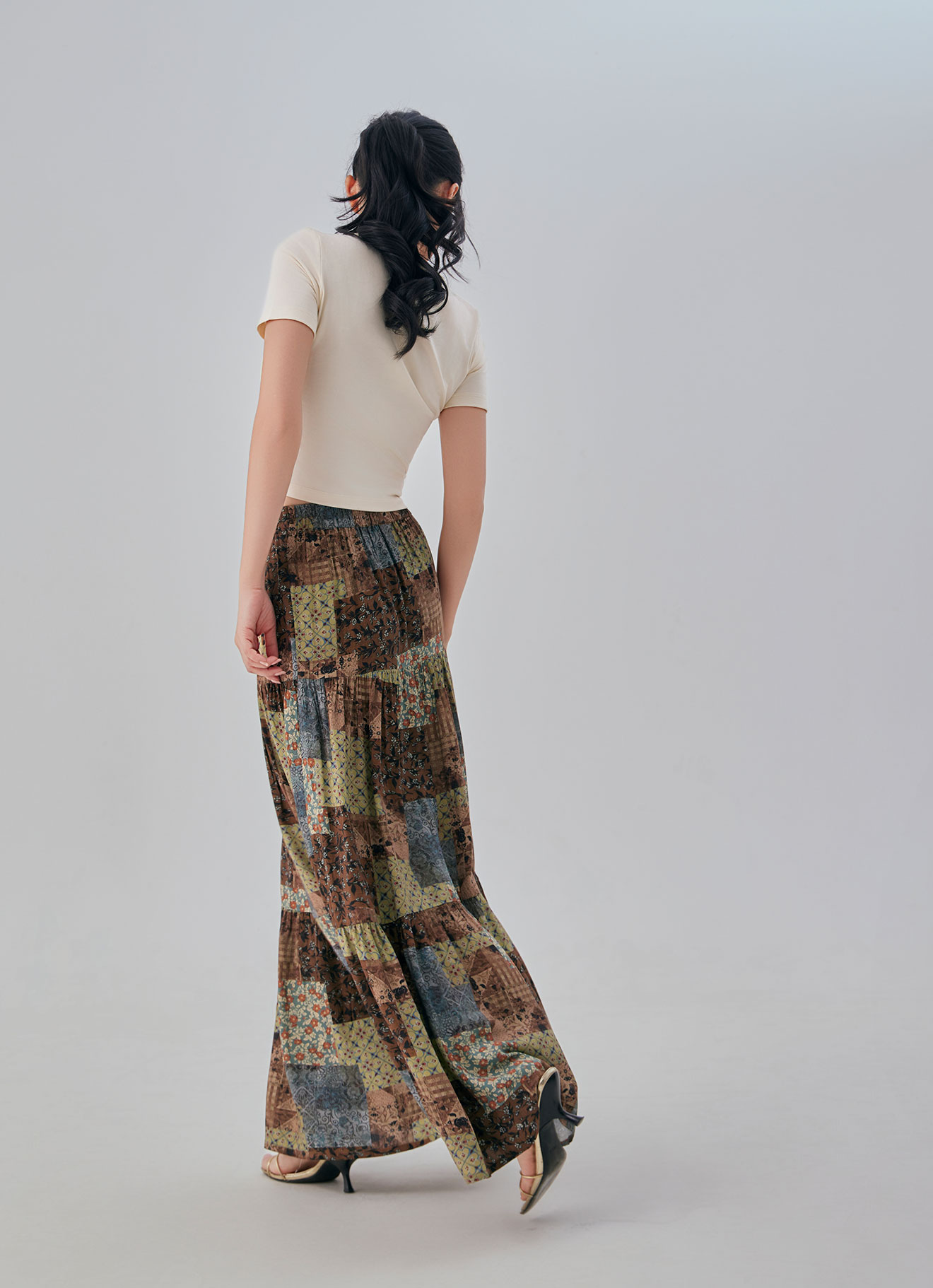 Balsam-Green  by Elastic-Waist Maxi Skirt