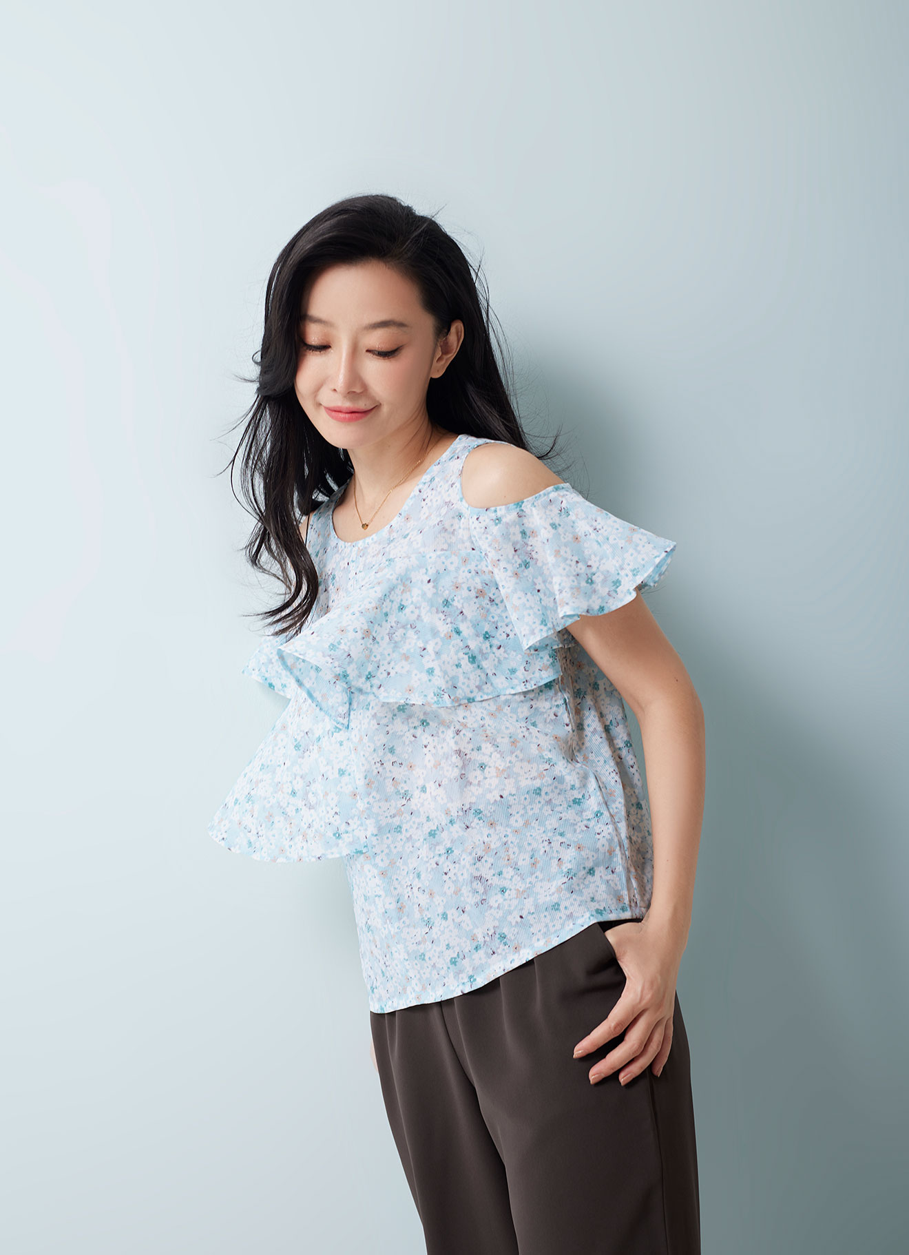 Blue-Glow by Pleated Blouse