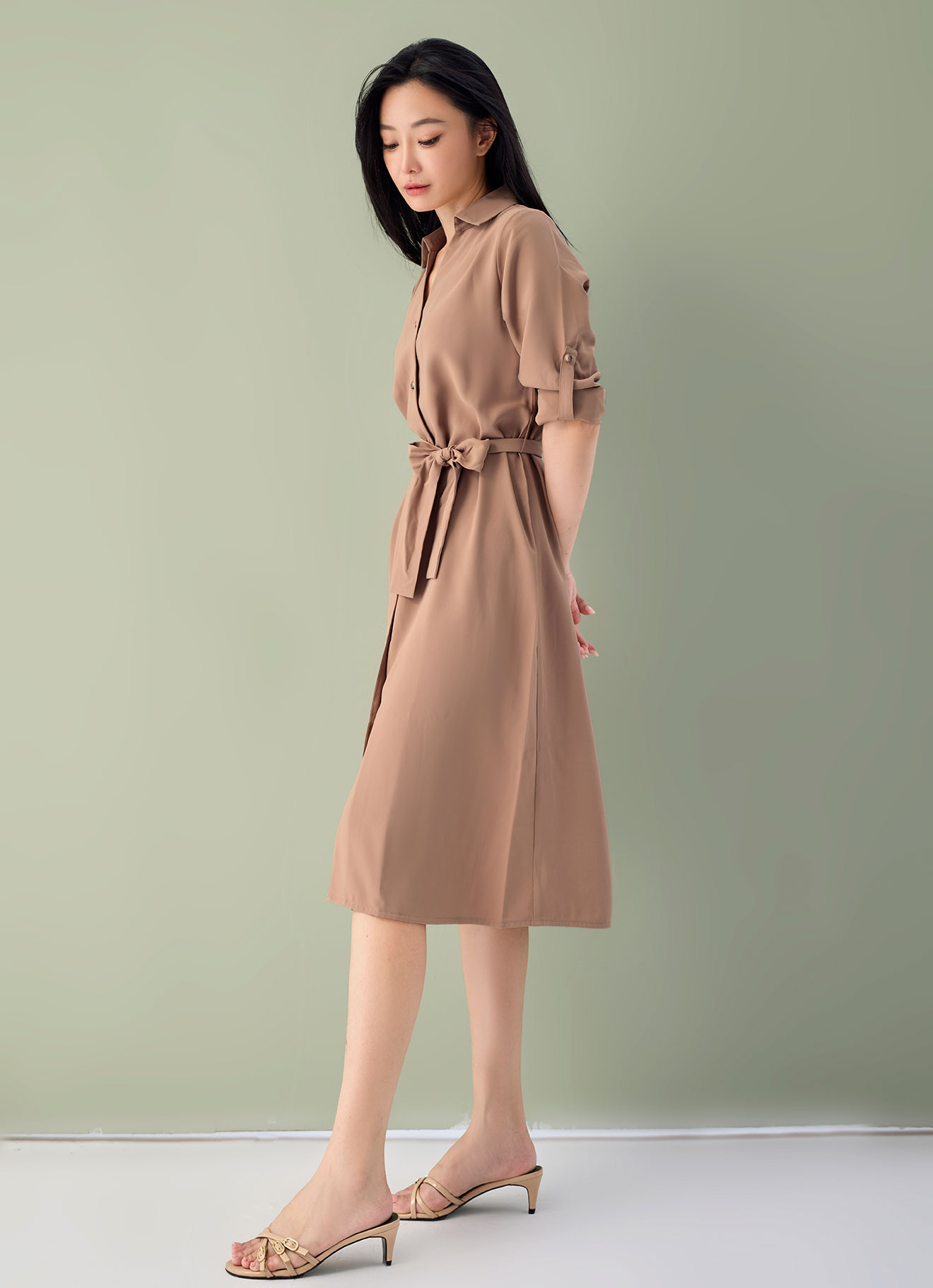 Burro by Shirt Collar Dress with Belt