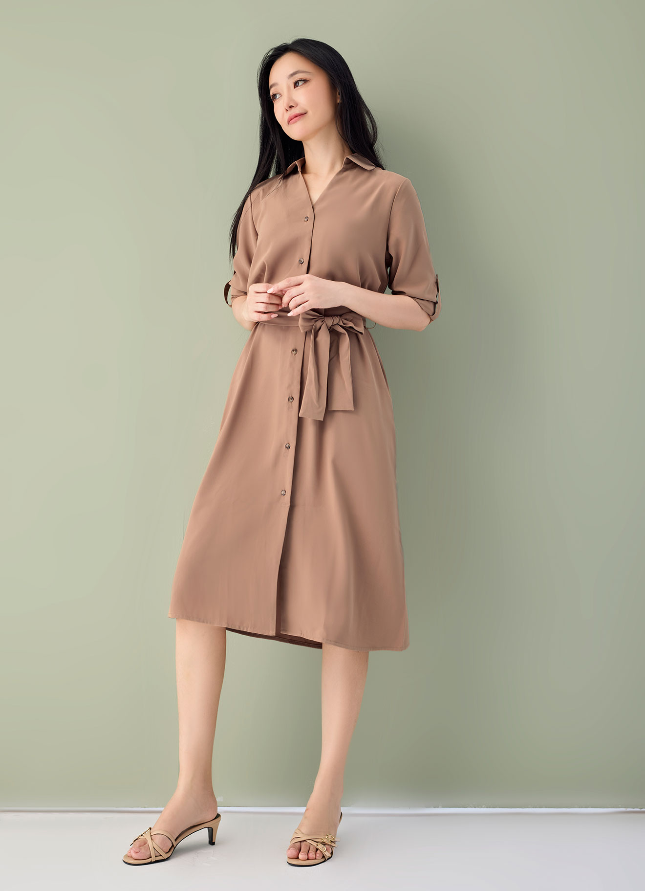 Burro by Shirt Collar Dress with Belt