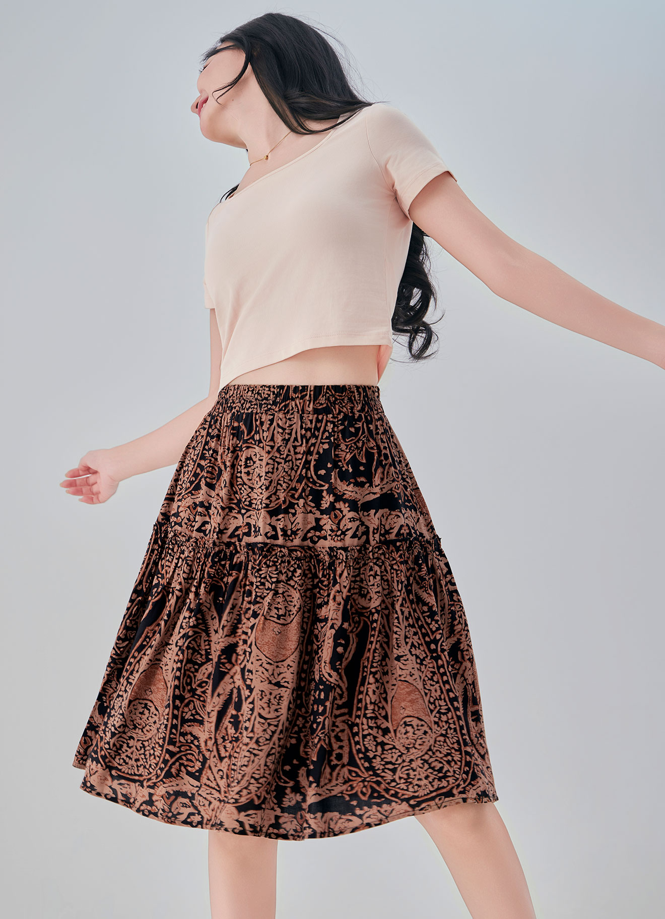 Camel by Printed Mini Skirt