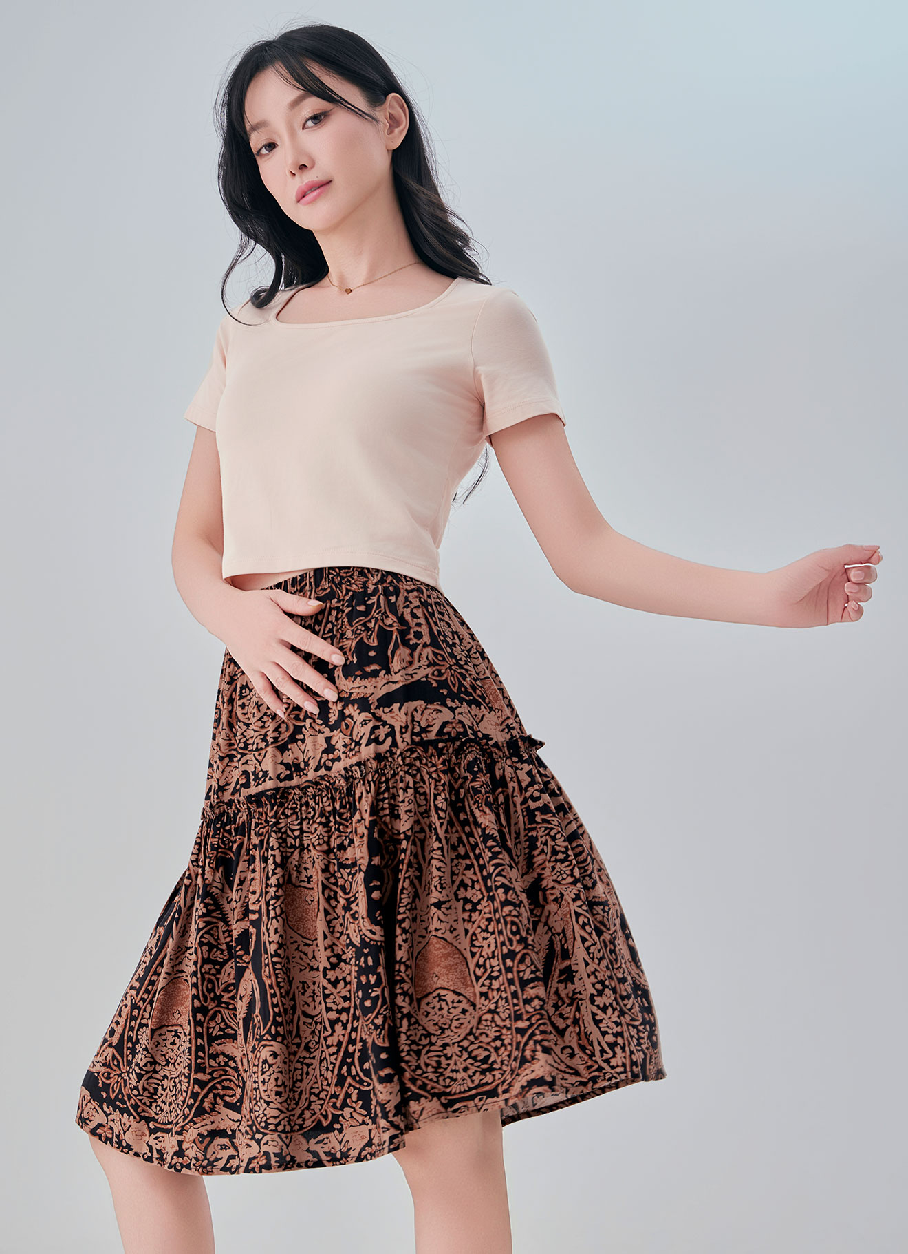 Camel by Printed Mini Skirt