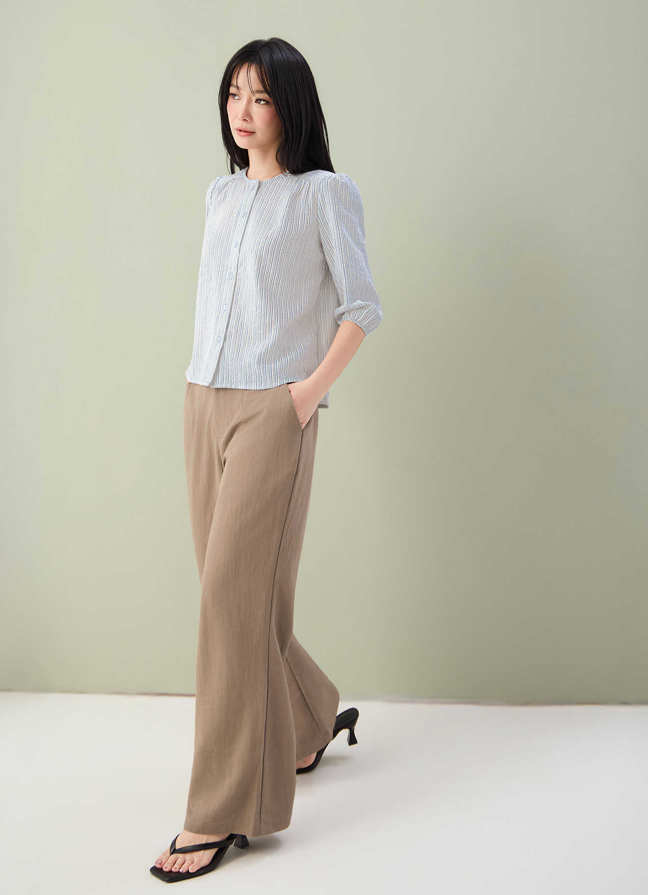 Cashmere-Blue  by Puff Sleeve Blouse