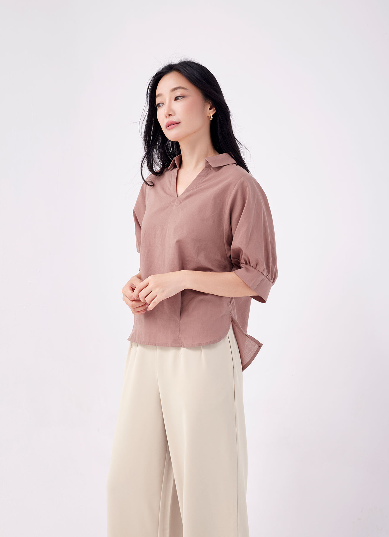 Cedar-Wood  by Sleeve Blouse