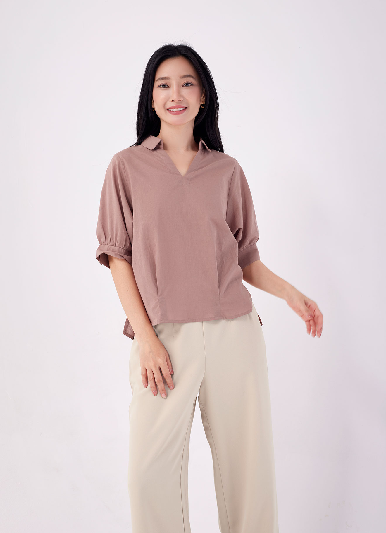 Cedar-Wood  by Sleeve Blouse
