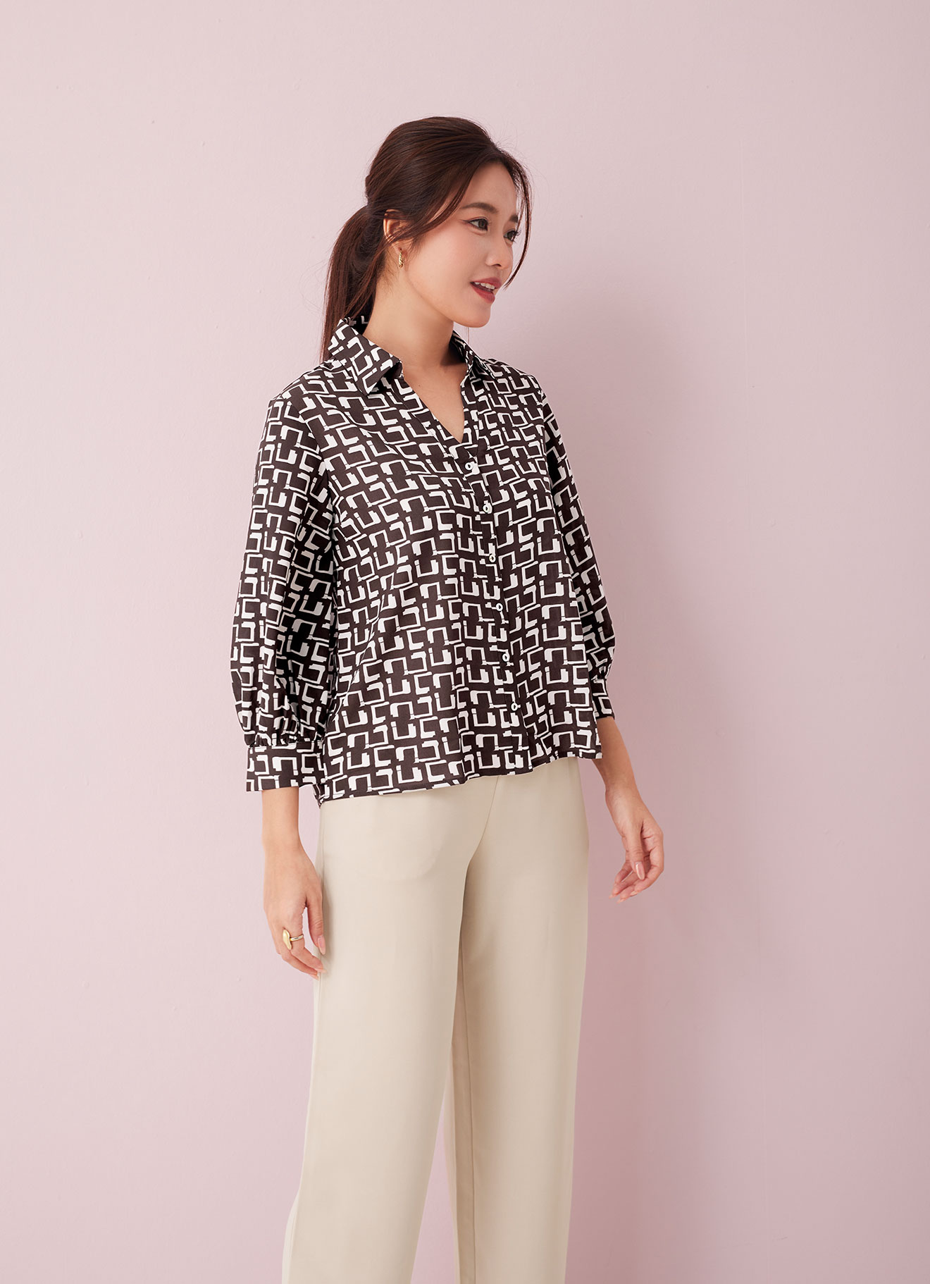 Chocolate-Brown  by Shirt Collar Blouse