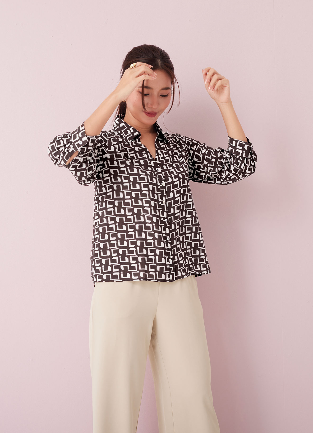 Chocolate-Brown  by Shirt Collar Blouse