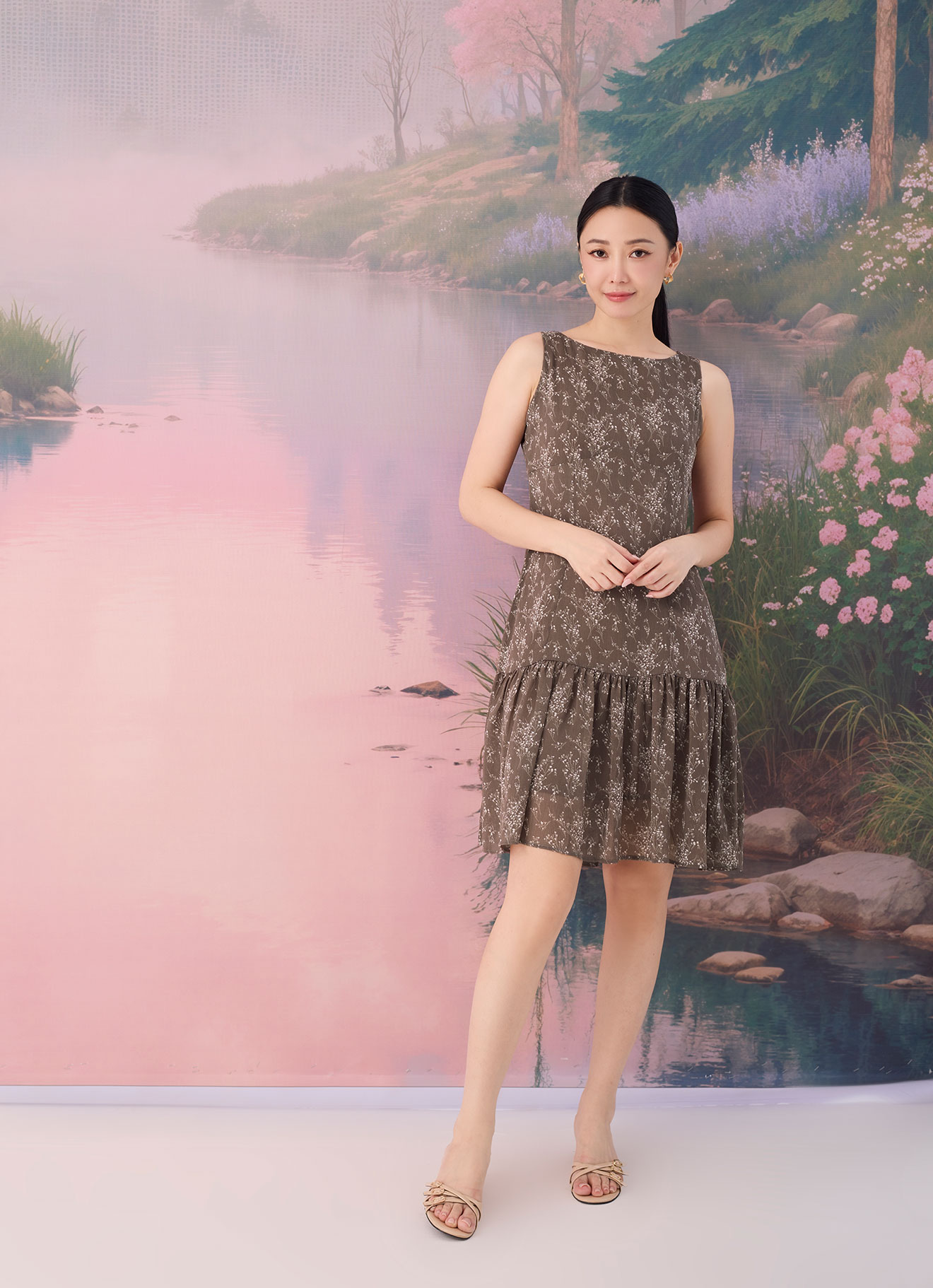Cinder by Floral Sleeveless Ruffle Dress