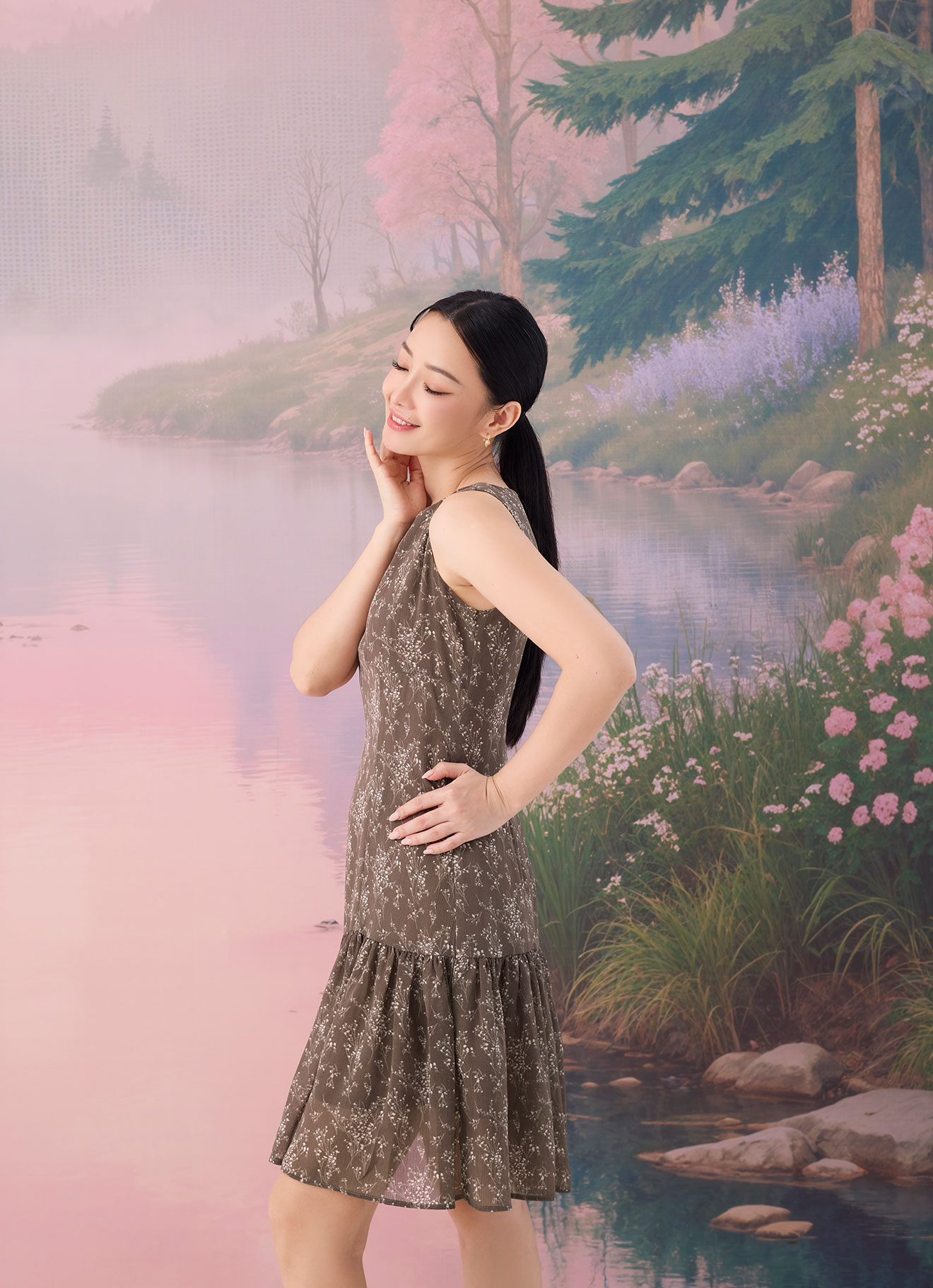 Cinder by Floral Sleeveless Ruffle Dress