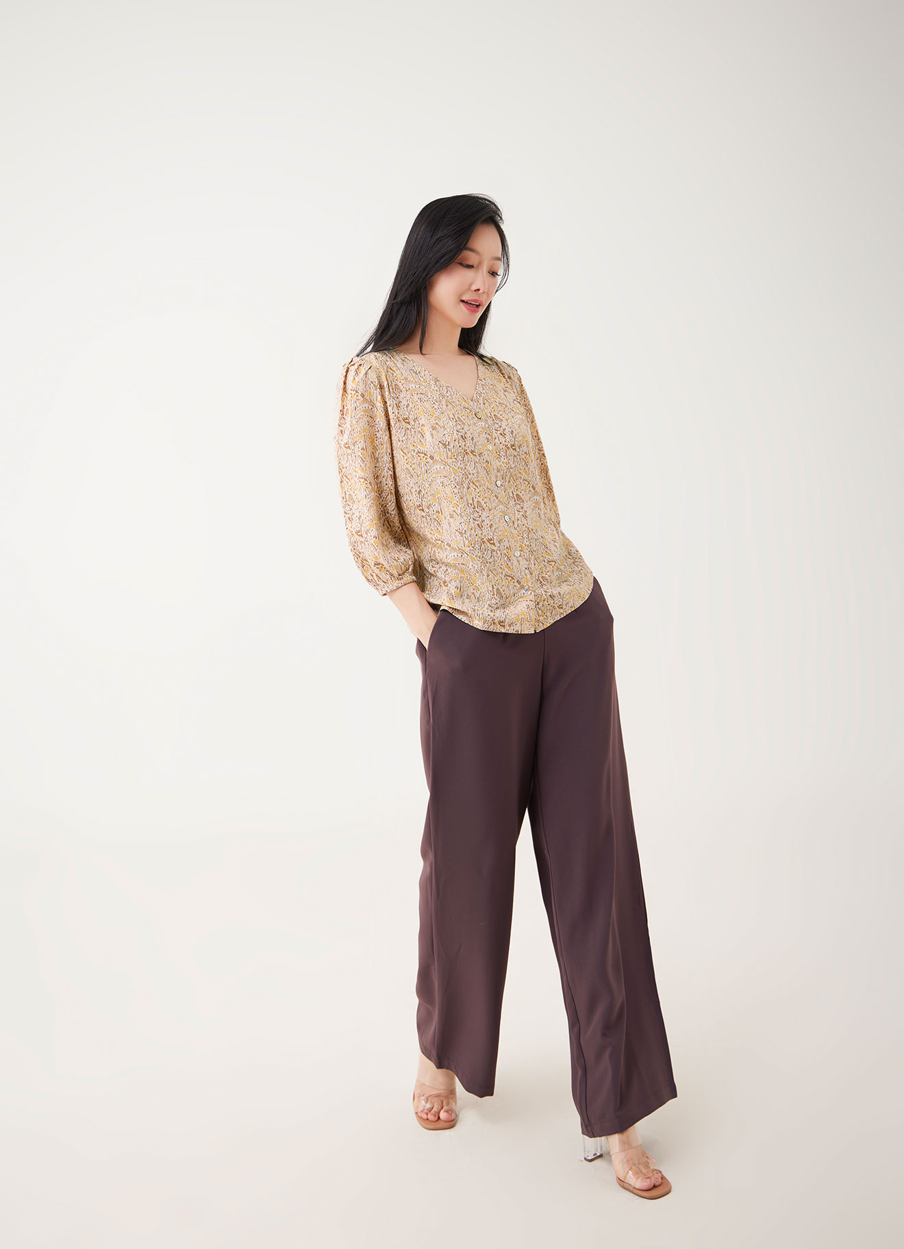 Cloud-Dancer  by V-Neck Blouse