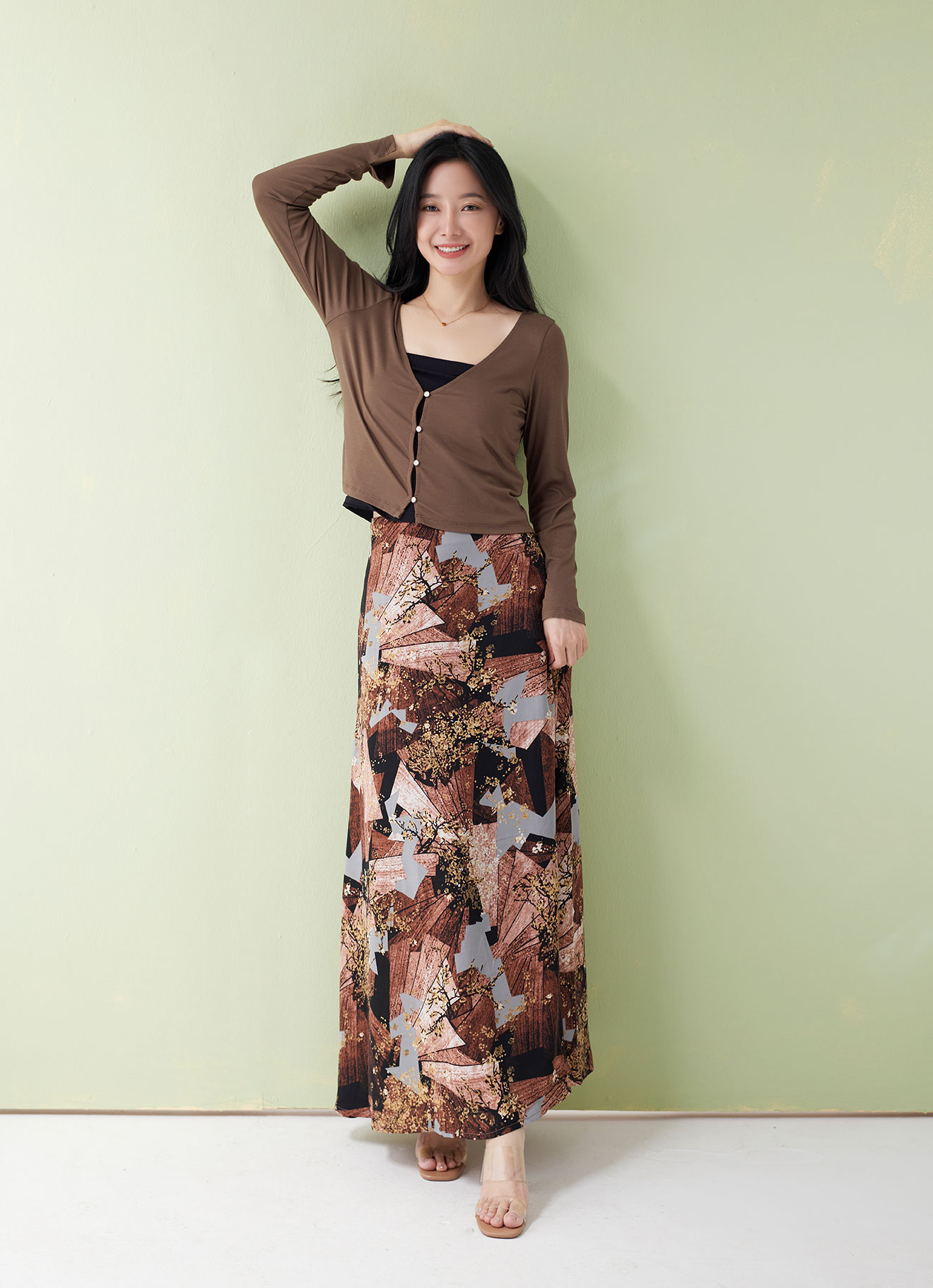 Cocoa-Brown by V-Neck Top
