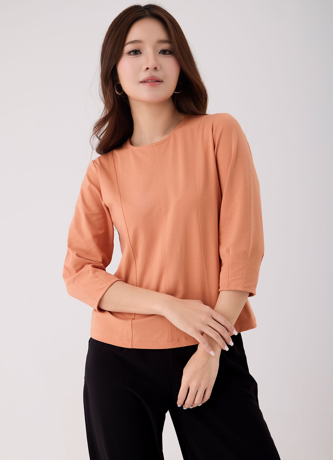 Copper-Tan  by Round-Neck Top