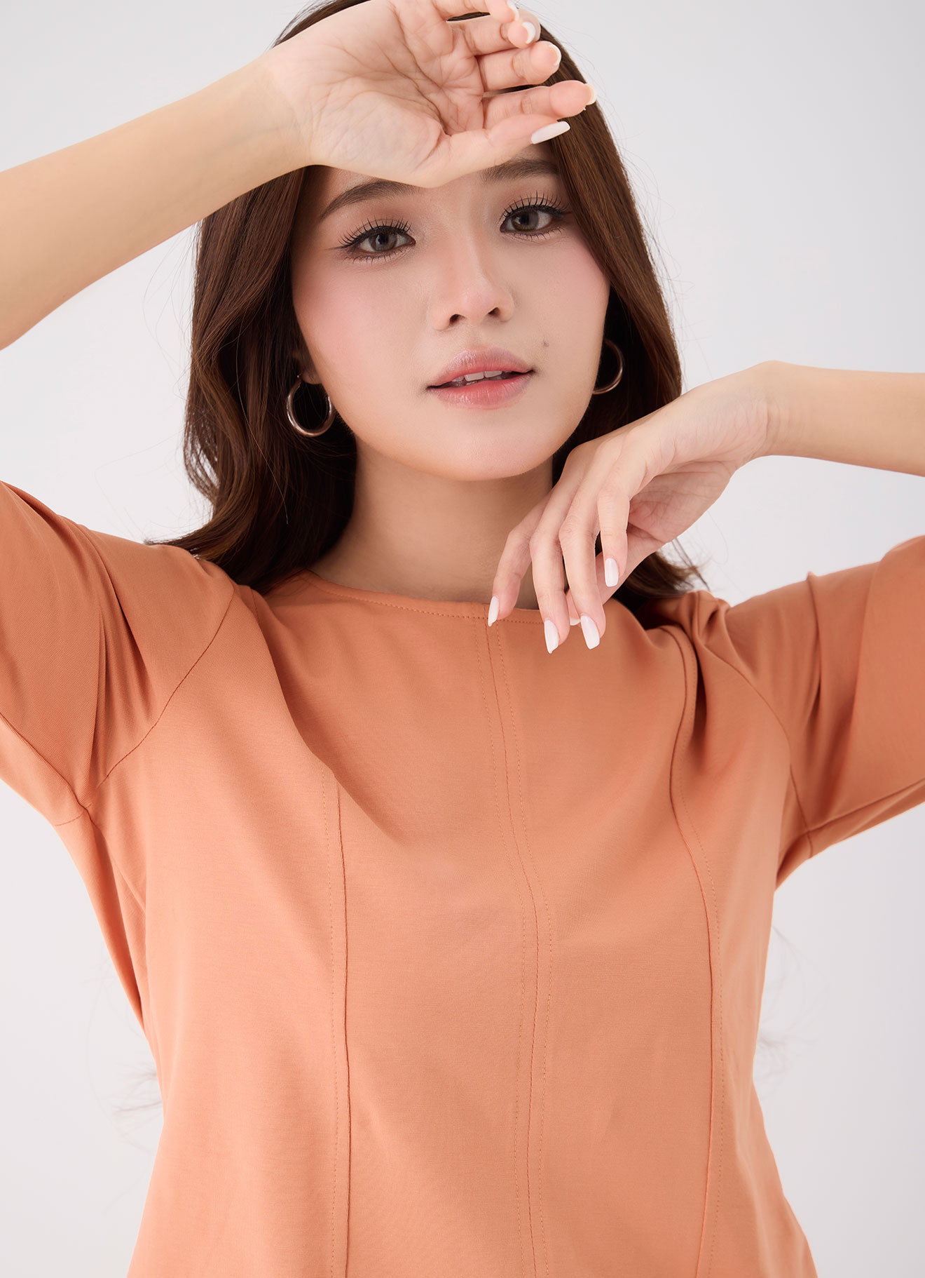 Copper-Tan  by Round-Neck Top