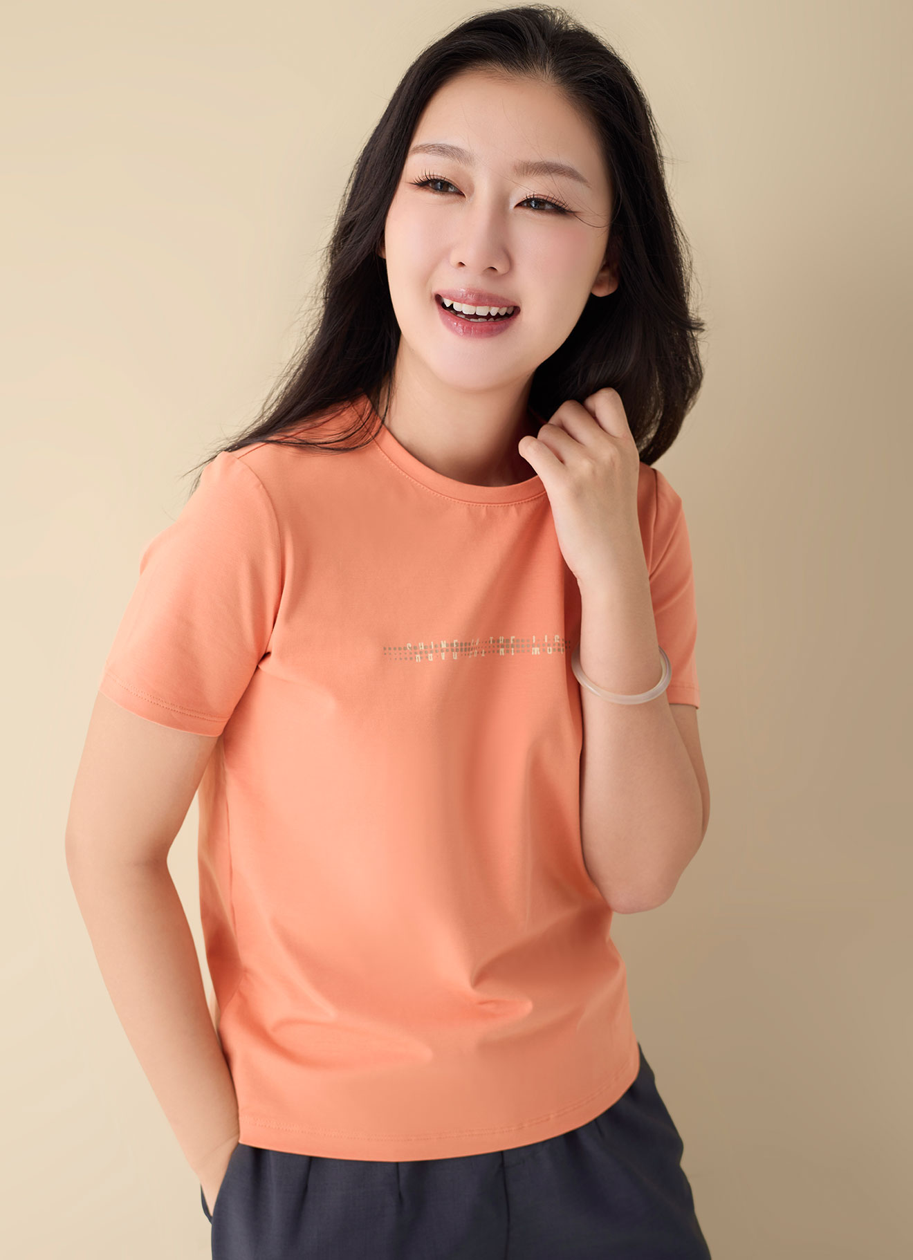 Copper-Tan by Printed T-Shirt