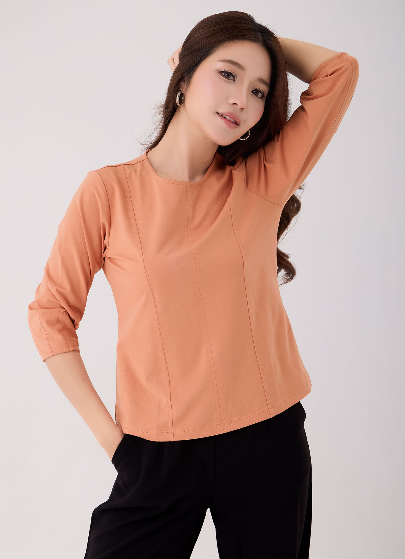 Copper-Tan  by Round-Neck Top