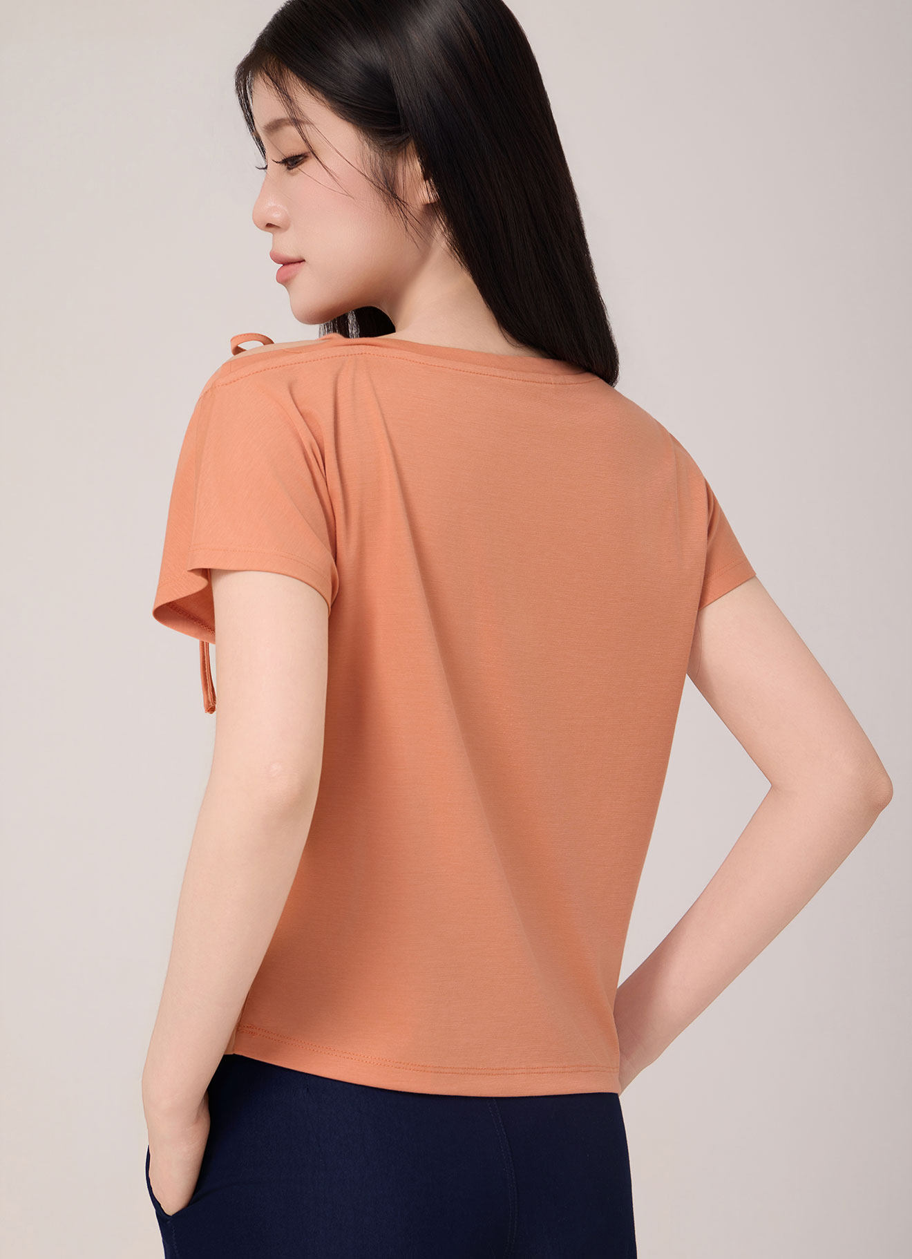 Coral-Gold  by One Shoulder Tie Top