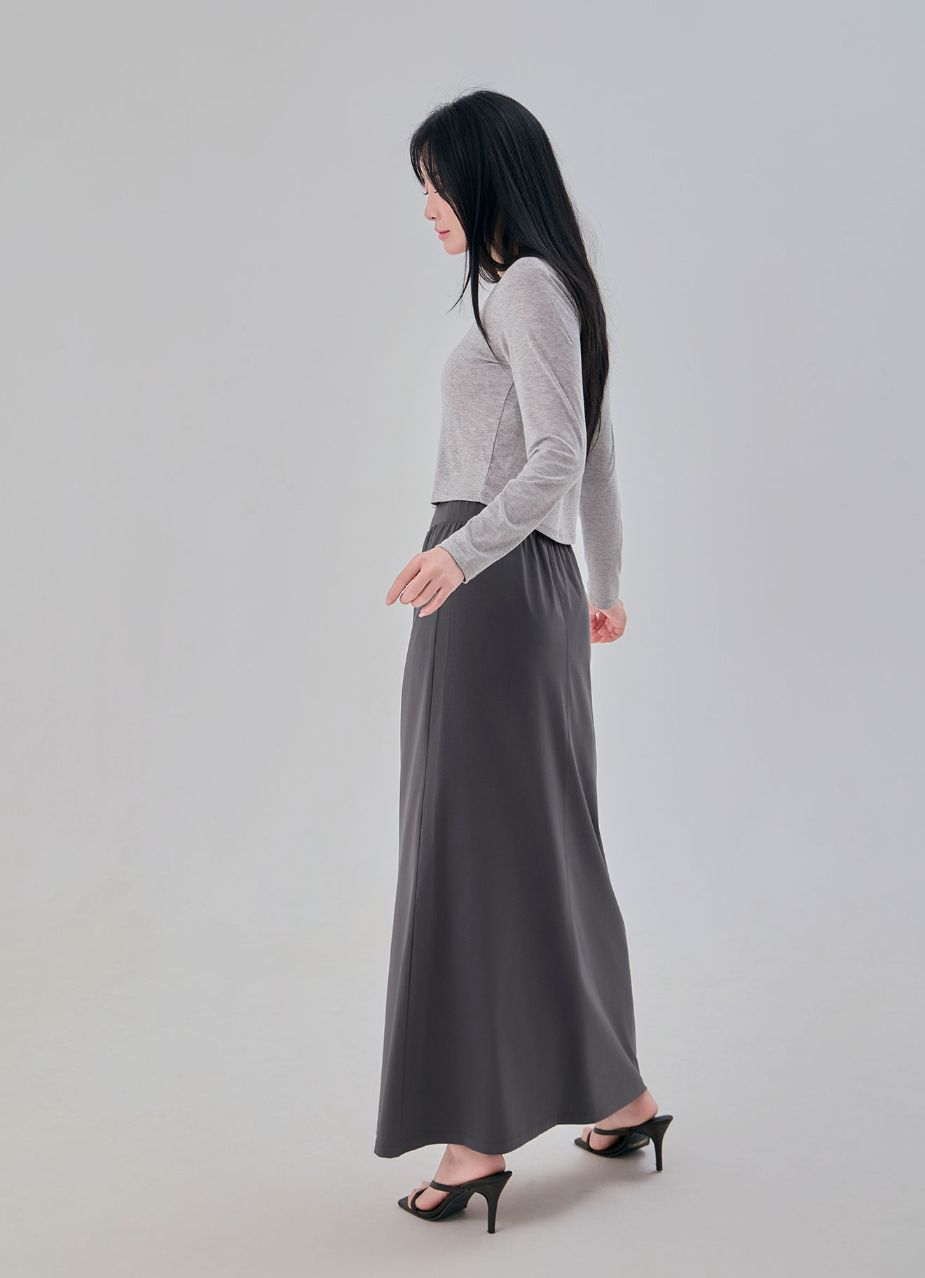 Dark-Gull-Gray by Plain Midi Skirt