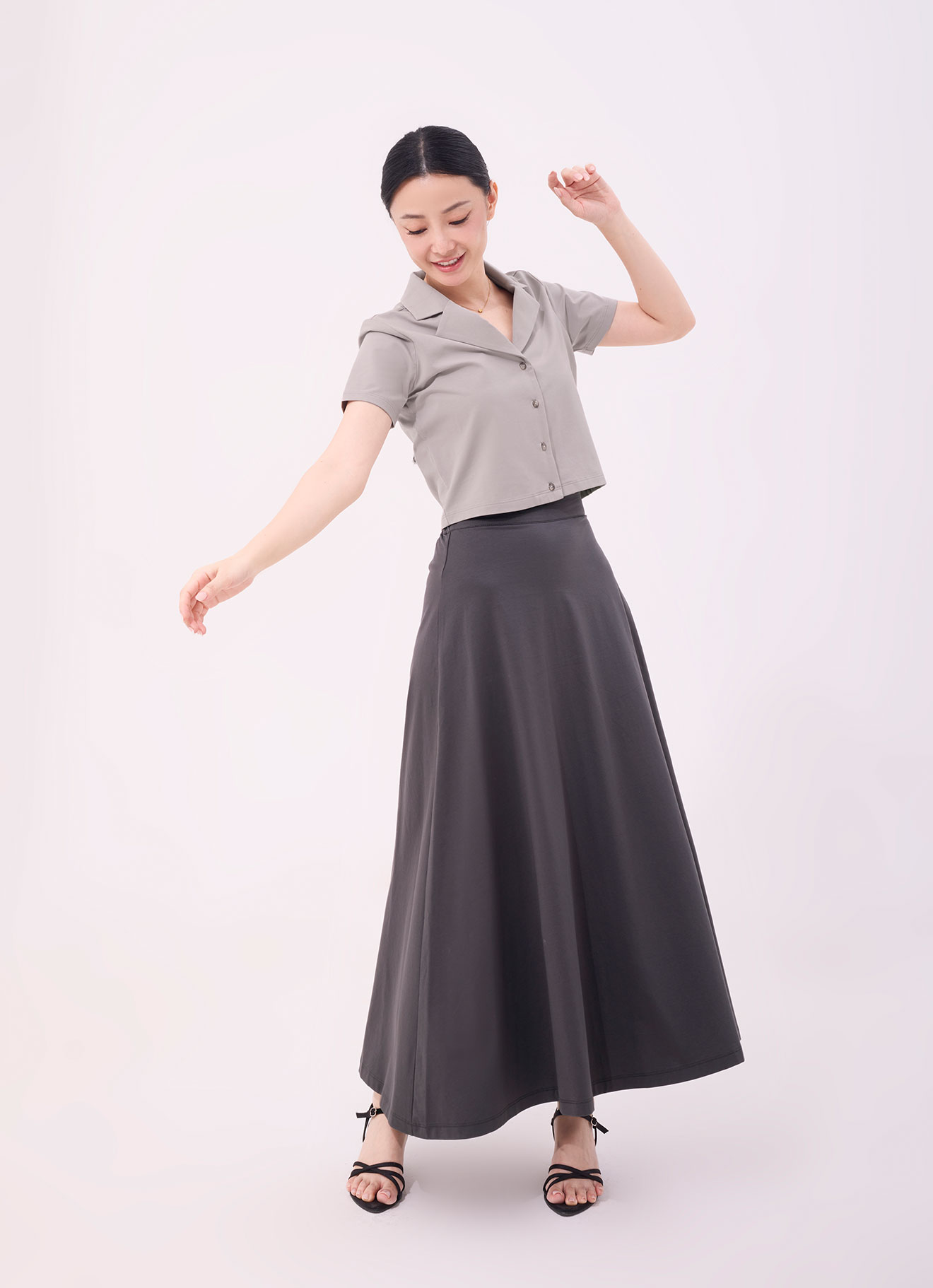 Dark-Gull-Gray by Flare Maxi Skirt