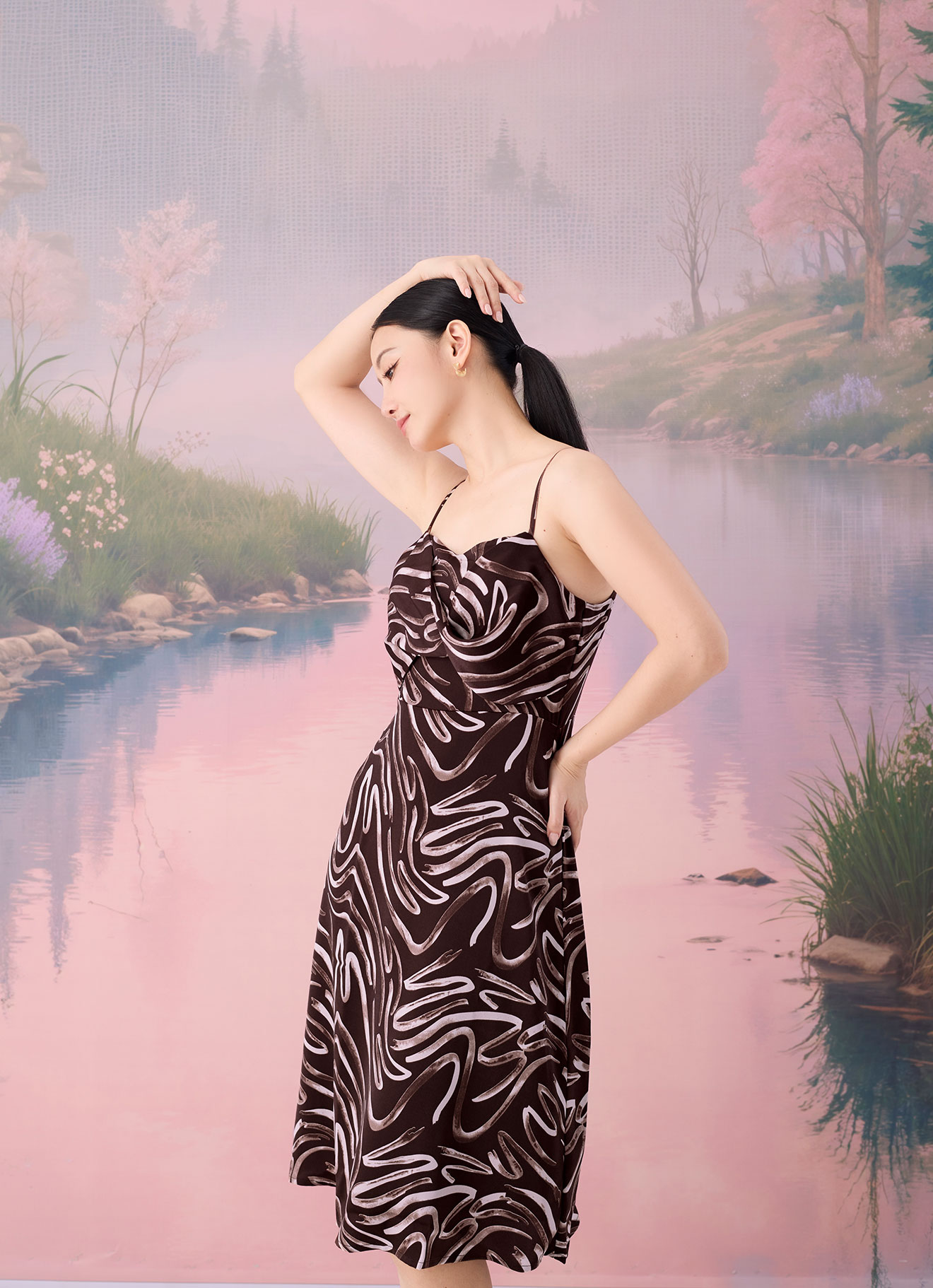 Deep-Mahogany  by Print Dress