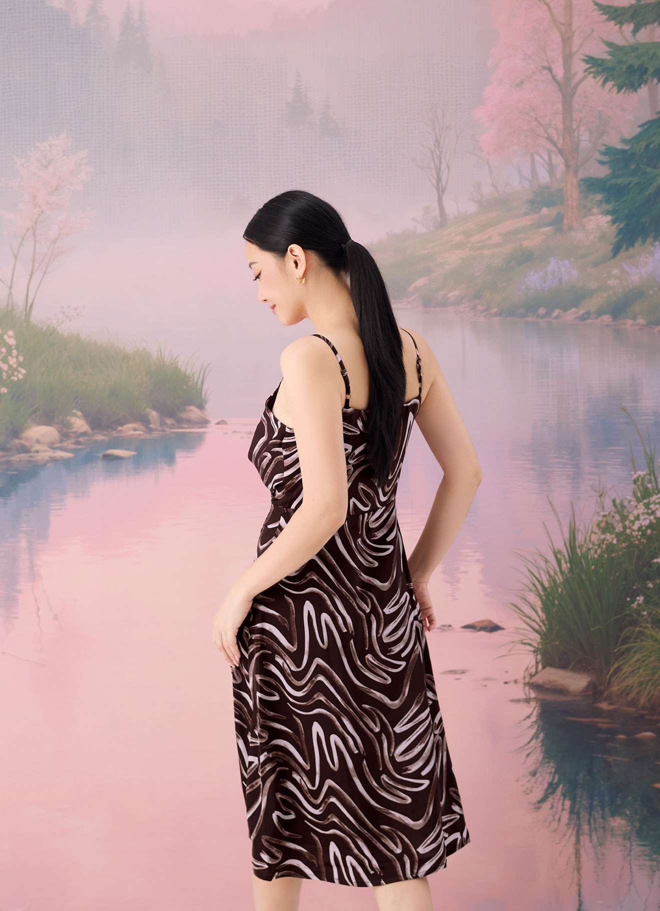 Deep-Mahogany  by Print Dress
