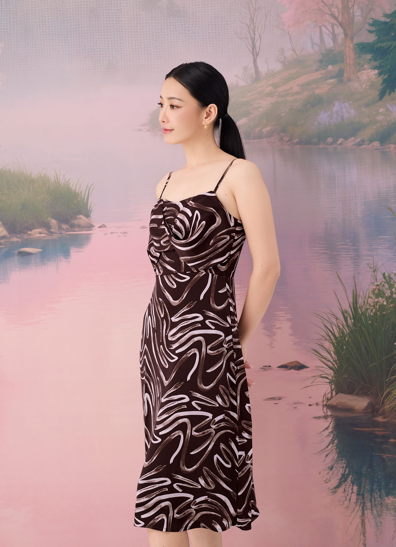 Deep-Mahogany  by Print Dress
