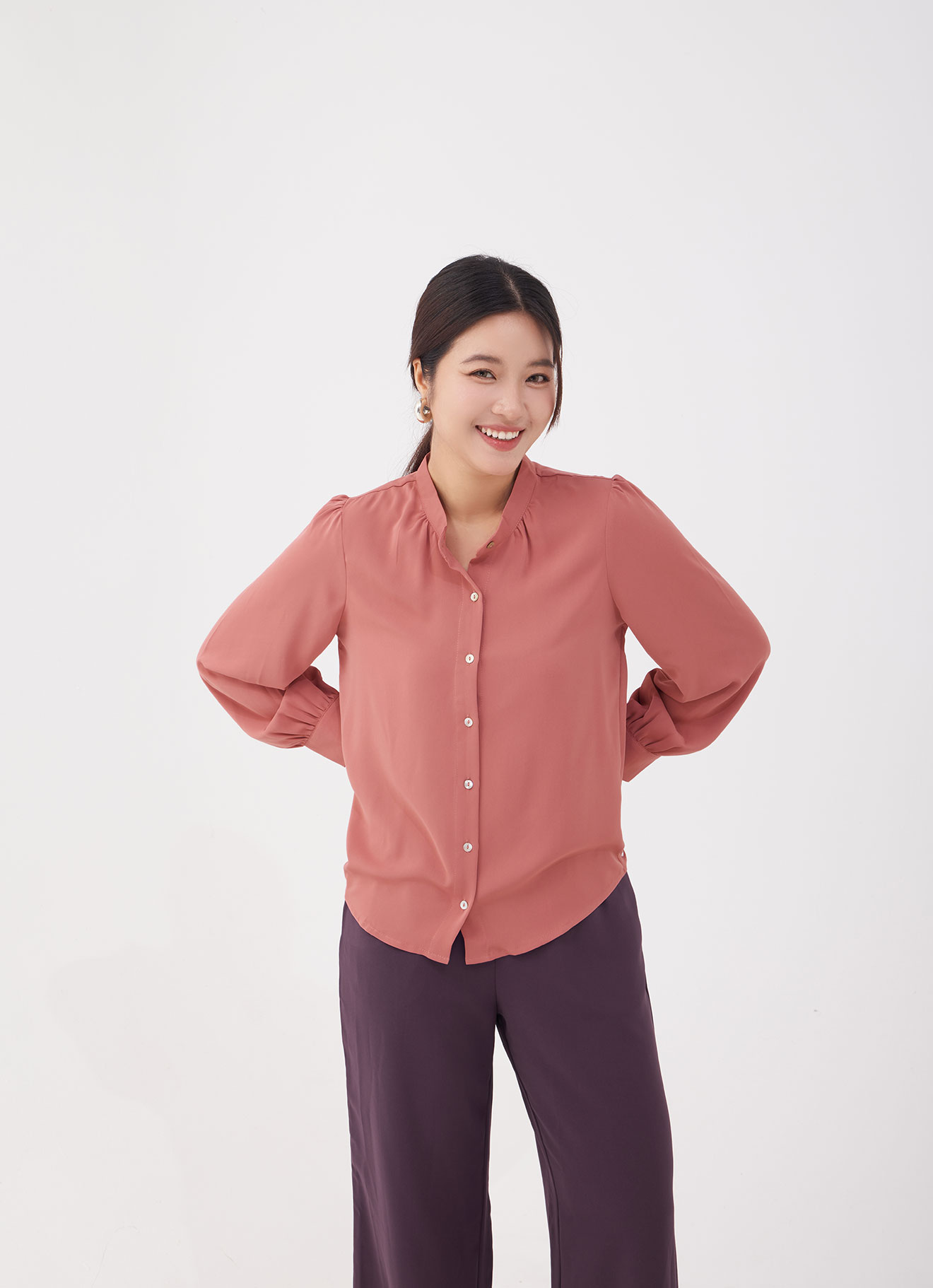 Dusty-Cedar  by Long-sleeved Blouse