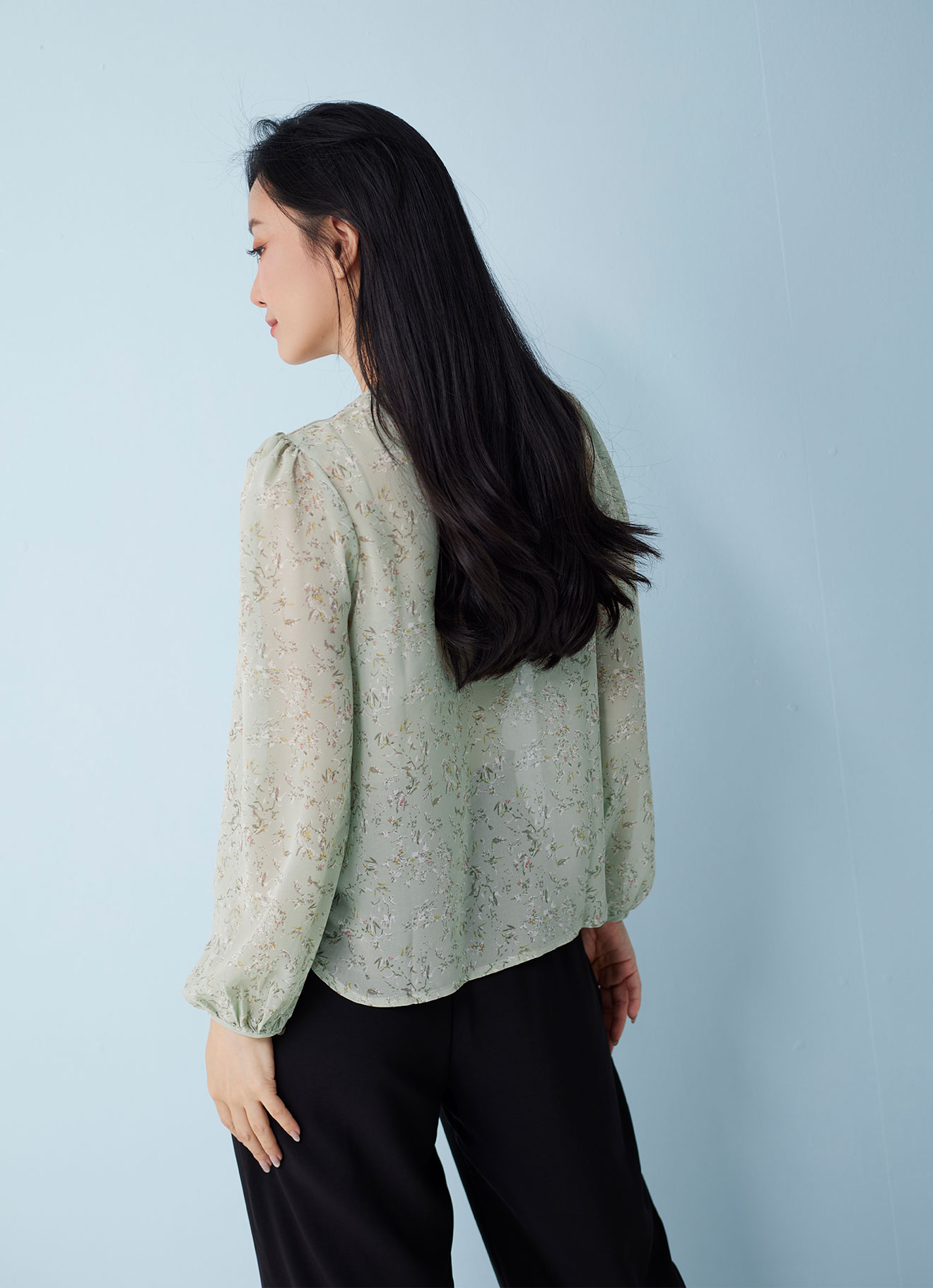 Fog-Green by Long-sleeved Blouse